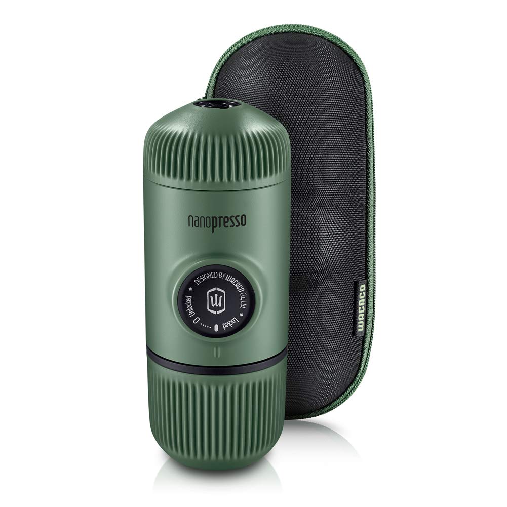 WACACO Nanopresso Portable Espresso Maker with Protective Case - Upgraded Mini Travel Coffee Machine for Camping, Hiking, Office & Home Use (Elements Moss Green) | Compact Handheld Espresso Maker for Outdoor Adventures & Daily Coffee Lovers