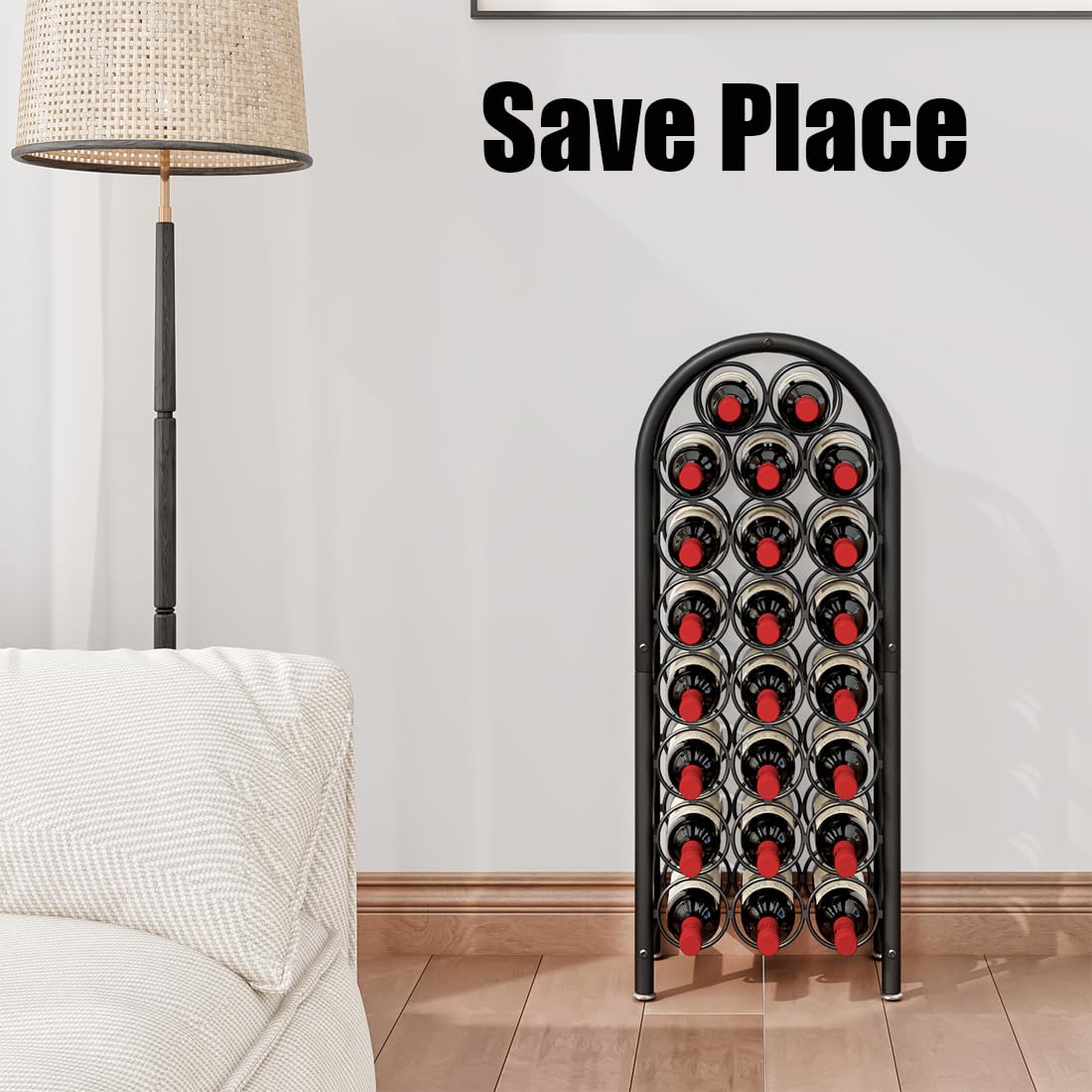 Freestanding Metal Wine Rack for 23 Bottles - Black Floor Standing Wine Bottle Holder & Organizer - Perfect for Home Bar, Kitchen, Dining Room, or Wine Cellar Storage