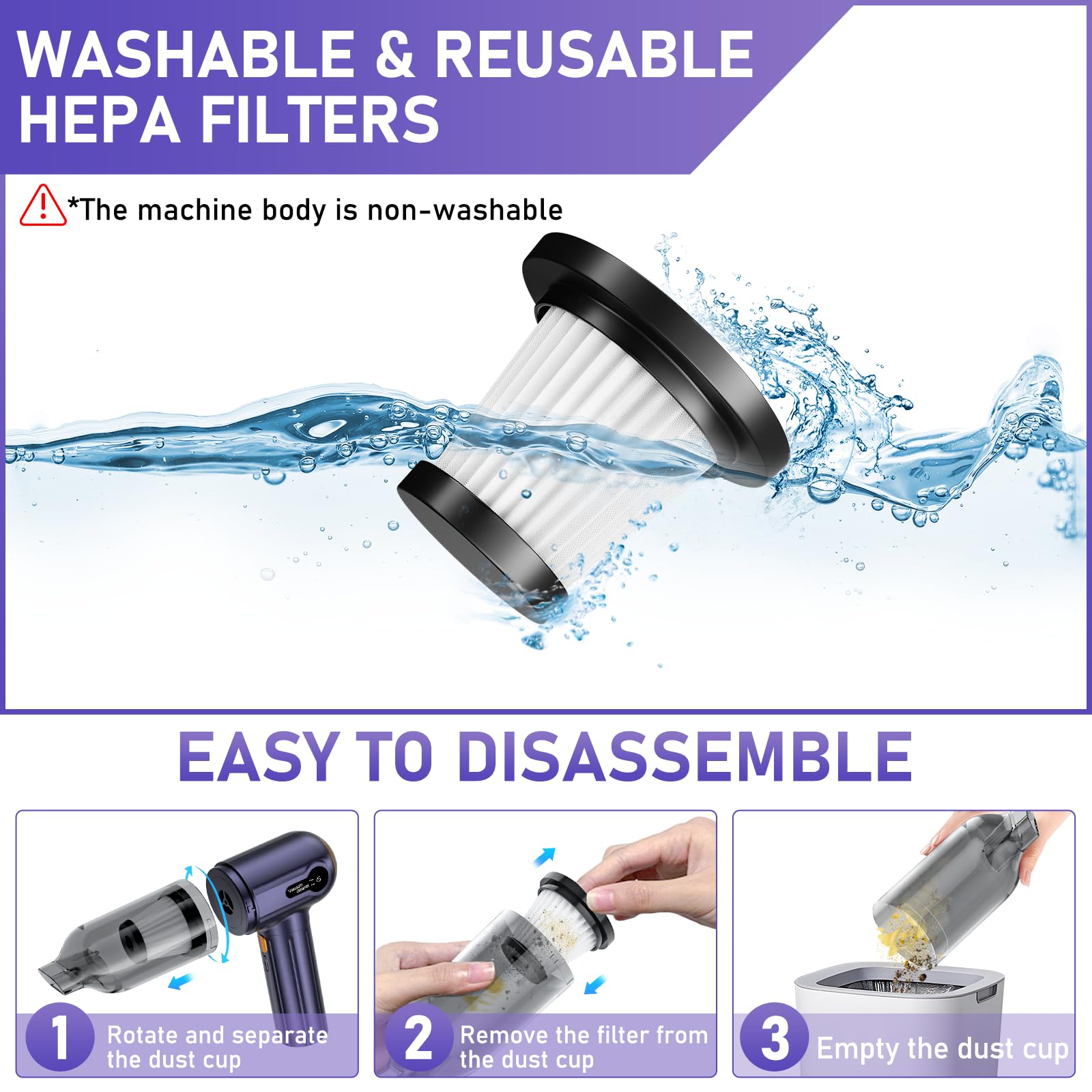 EYYA Cordless Handheld Car Vacuum Cleaner - 15000PA High Power Portable Mini Vacuum & Air Duster with 3 Speed Settings, Digital Display - Rechargeable for Car Detailing, Home Cleaning, Pet Hair Removal (Ideal for Cars, Sofas, Stairs & Hard-to-Reach Areas)