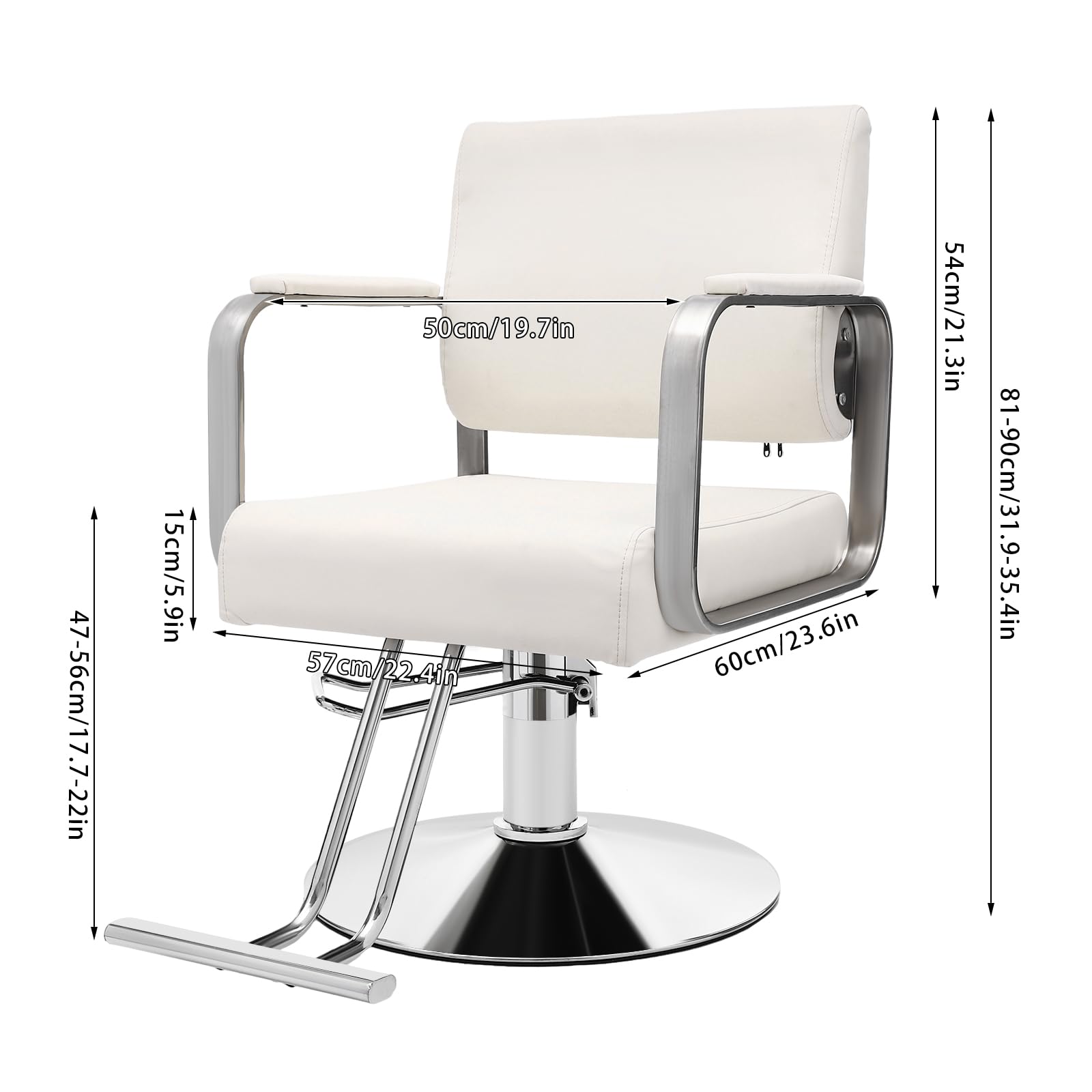 Professional Salon Styling Chair - 360° Rotatable Barber Chair for Hair Stylists, Portable Hairdressing Chair with Adjustable Height (Off-white & Silver) - Perfect for Home Salons, Barber Shops & Mobile Hair Stylists
