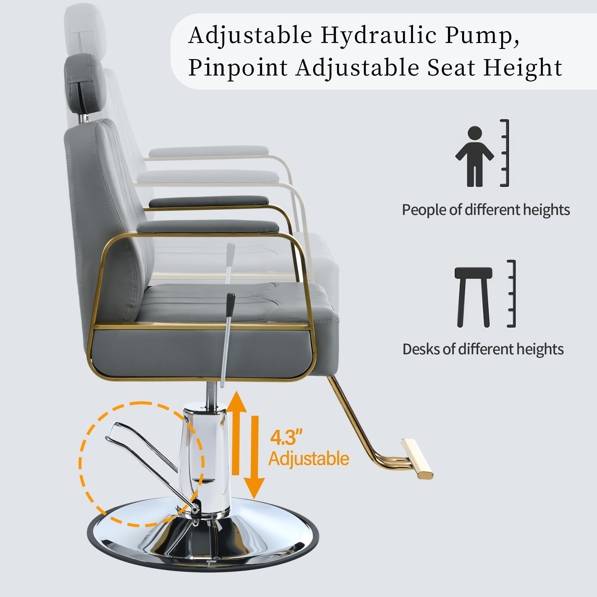 Premium Reclining Barber Chair - 360° Swivel Salon Chair with Heavy Duty Hydraulic Pump for Hair Stylists, Tattoo Artists & Beauty Salons | Max 400 Lbs Capacity | Gray | Ideal for Haircuts, Shampooing, Tattooing & Spa Treatments
