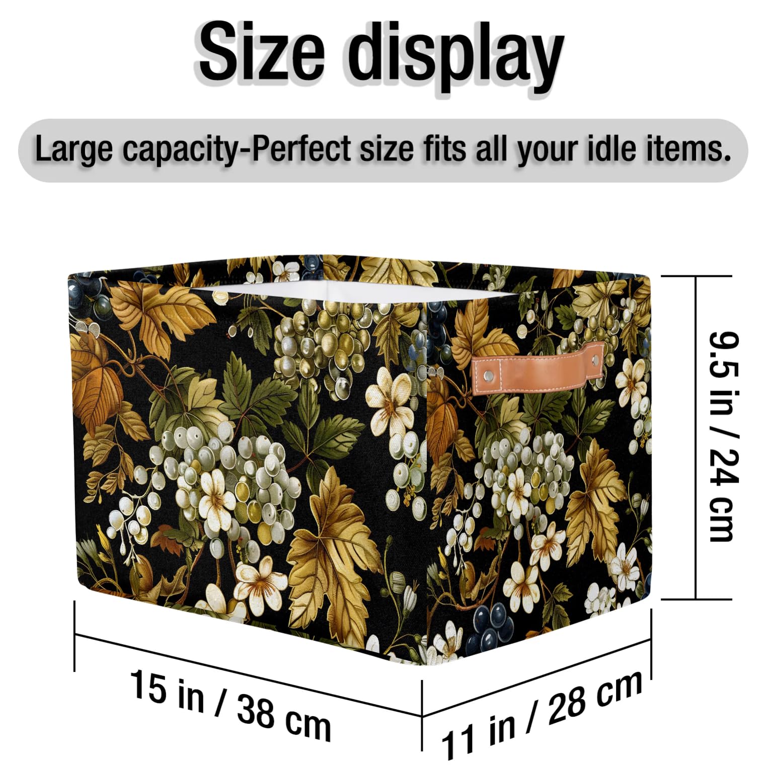 Large Fabric Storage Baskets with Handles - 2 Pack Collapsible Closet Organizers for Clothes, Toys & Home Organization | Grapes Print Decorative Shelving Bins for Bedroom, Nursery & Living Room Storage