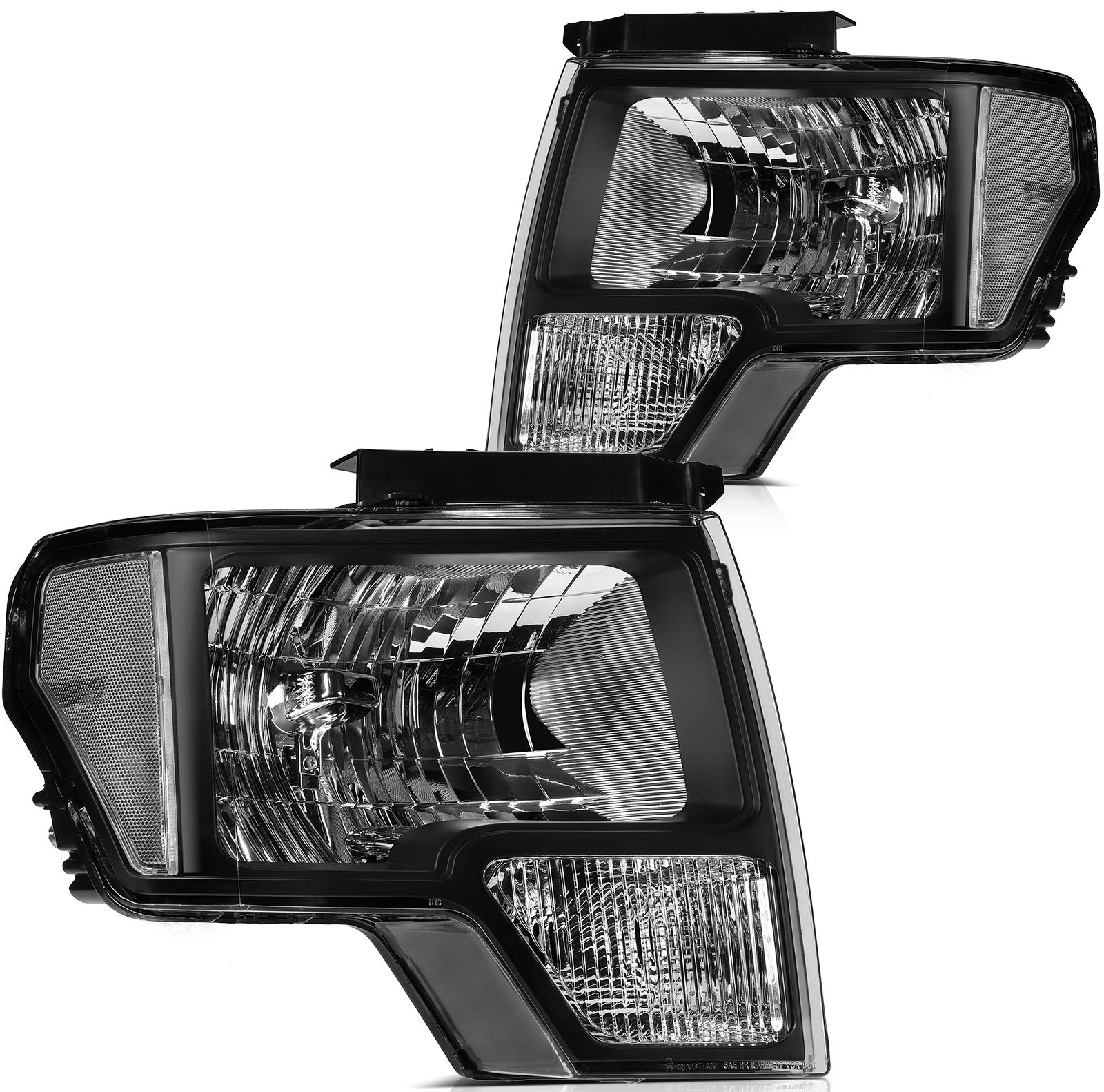 Ford F-150 Headlight Assembly Replacement (2009-2014) - Black Housing, Clear Reflector & Lens - High Performance Driving Lights for Night & Off-Road Use