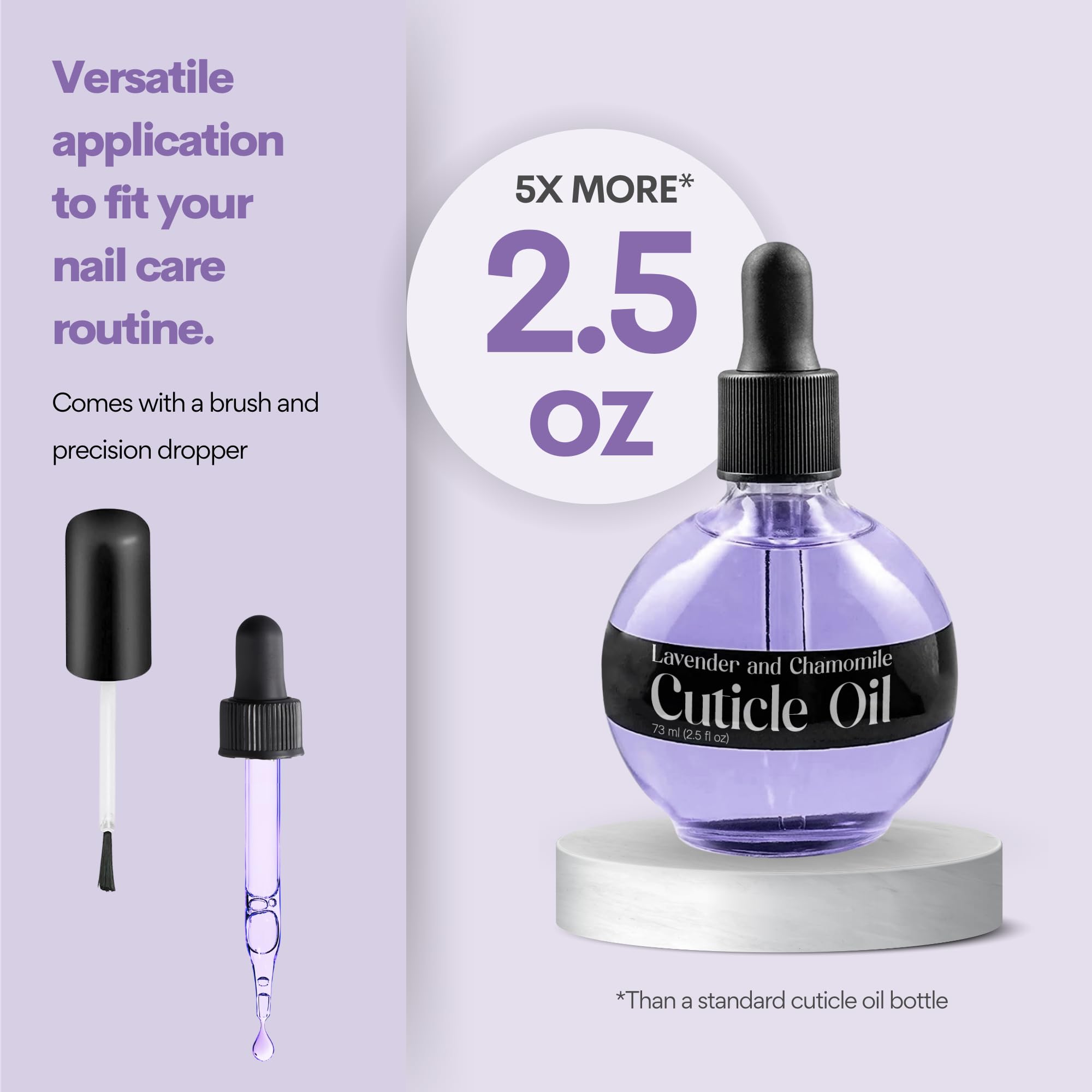 C CARE Cuticle Oil for Nails - Lavender & Chamomile Nail Oil - Moisturizing & Strengthening Treatment for Dry Brittle Nails & Cuticles - Includes Dropper & Brush - 2.5 oz Large Bottle - Perfect for Manicures, Pedicures & At-Home Nail Care