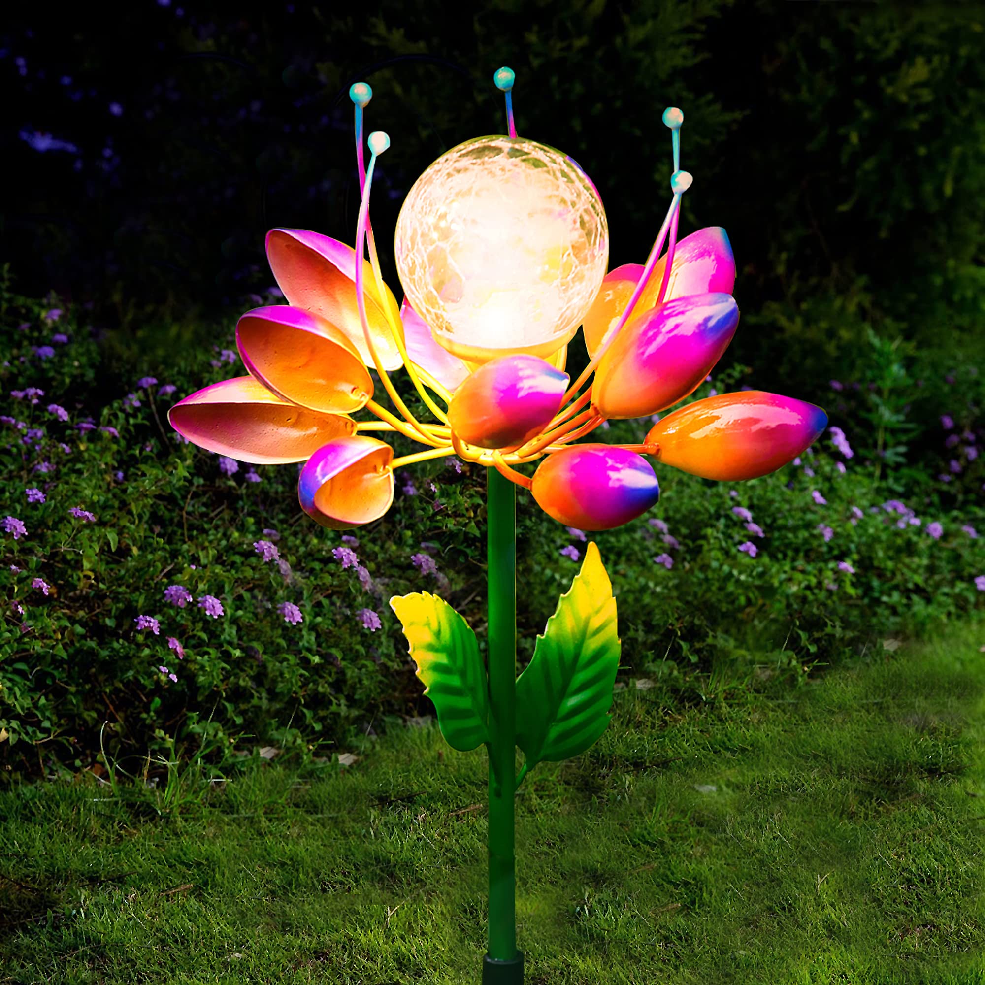 Solar Powered Metal Flower Windmill Garden Stake Lights - Waterproof Outdoor Decor for Yard, Lawn, Patio | Perfect Gardening Gifts & Landscape Lighting for Backyard, Pathway, Wedding Decor