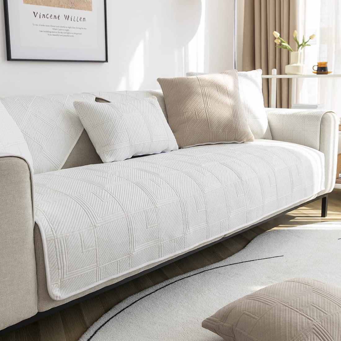 Vctops Non-Slip Cotton Quilted Sofa Cover - 36