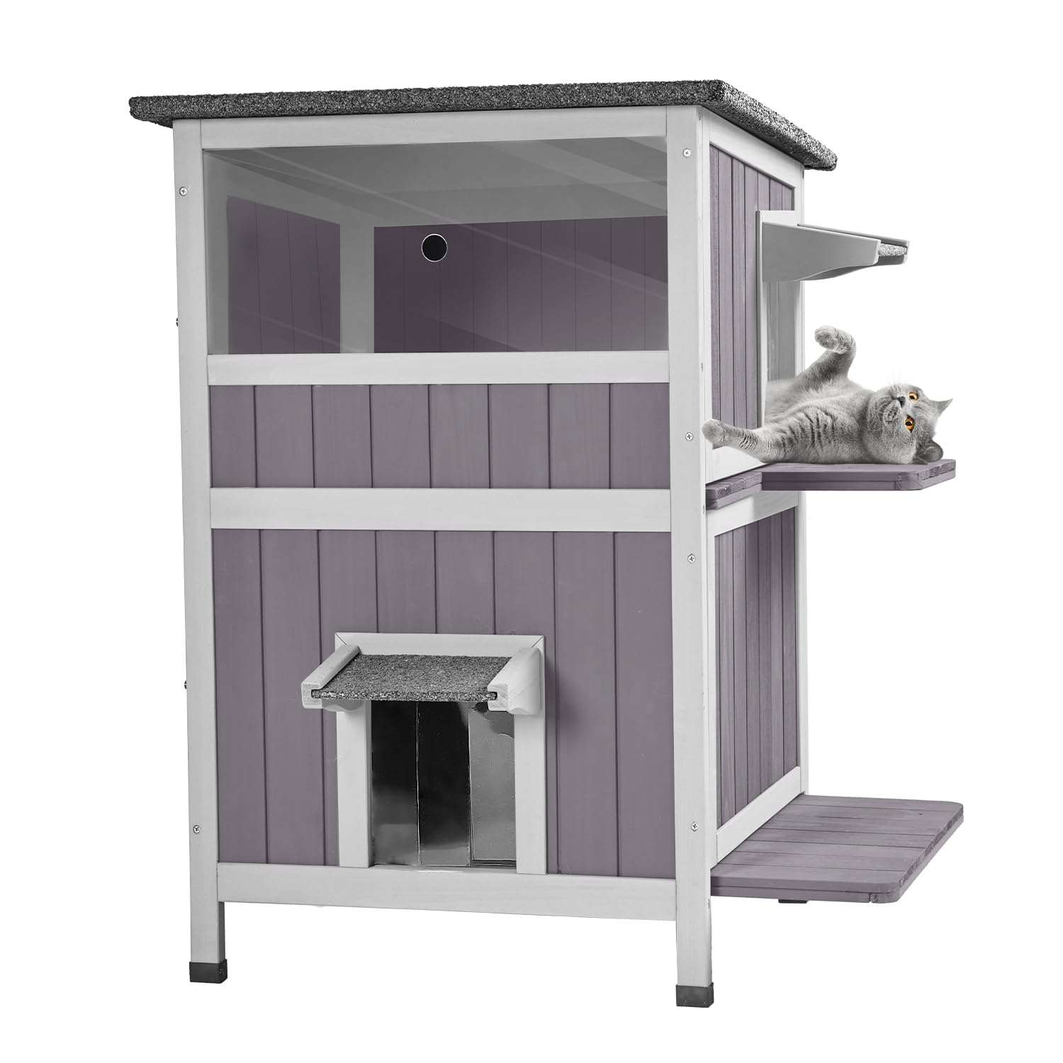 Waterproof Outdoor Feral Cat House - Insulated Winter Kitty Shelter with 2-Story Design for Indoor & Outdoor Use | Perfect for Backyards, Porches & Garages