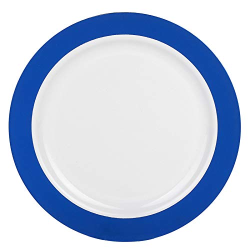 Elegant Disposable Plastic Dessert Plates 120 Pcs - 7.5 Inch Heavy Duty Fancy White with Blue Rim Appetizer Plates for Wedding, Birthday Party, Baby Shower & Special Events - Perfect for Cake, Salad, Snacks & Finger Foods