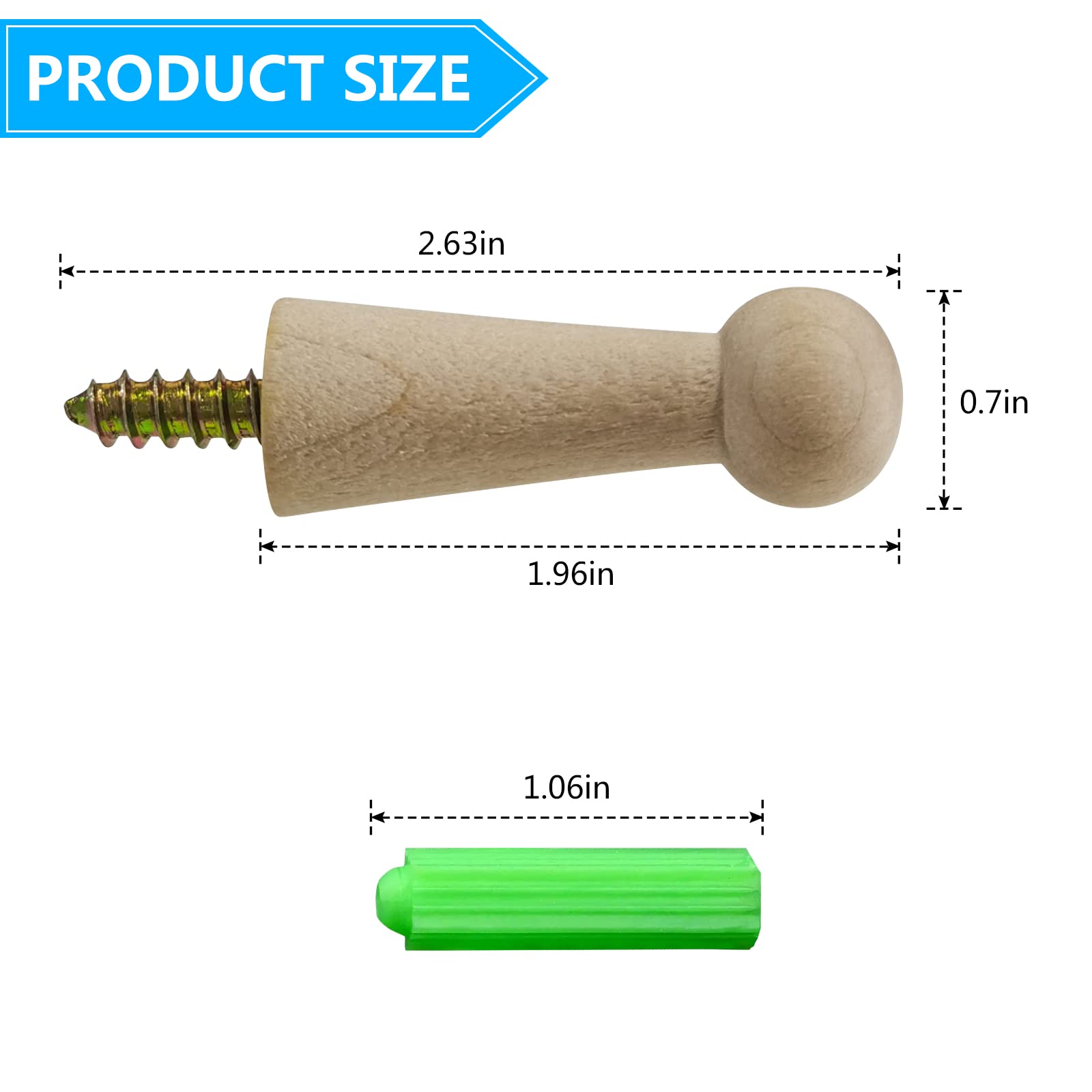 10 Pack Natural Solid Wood Screw-On Hooks - Heavy Duty Coat Hooks, Towel Hooks & Shaker Pegs for Bathroom, Living Room, Closet & Garden Organization (Unfinished Wood) - Perfect for Hanging Robes, Hats, Bags & Outdoor Decor