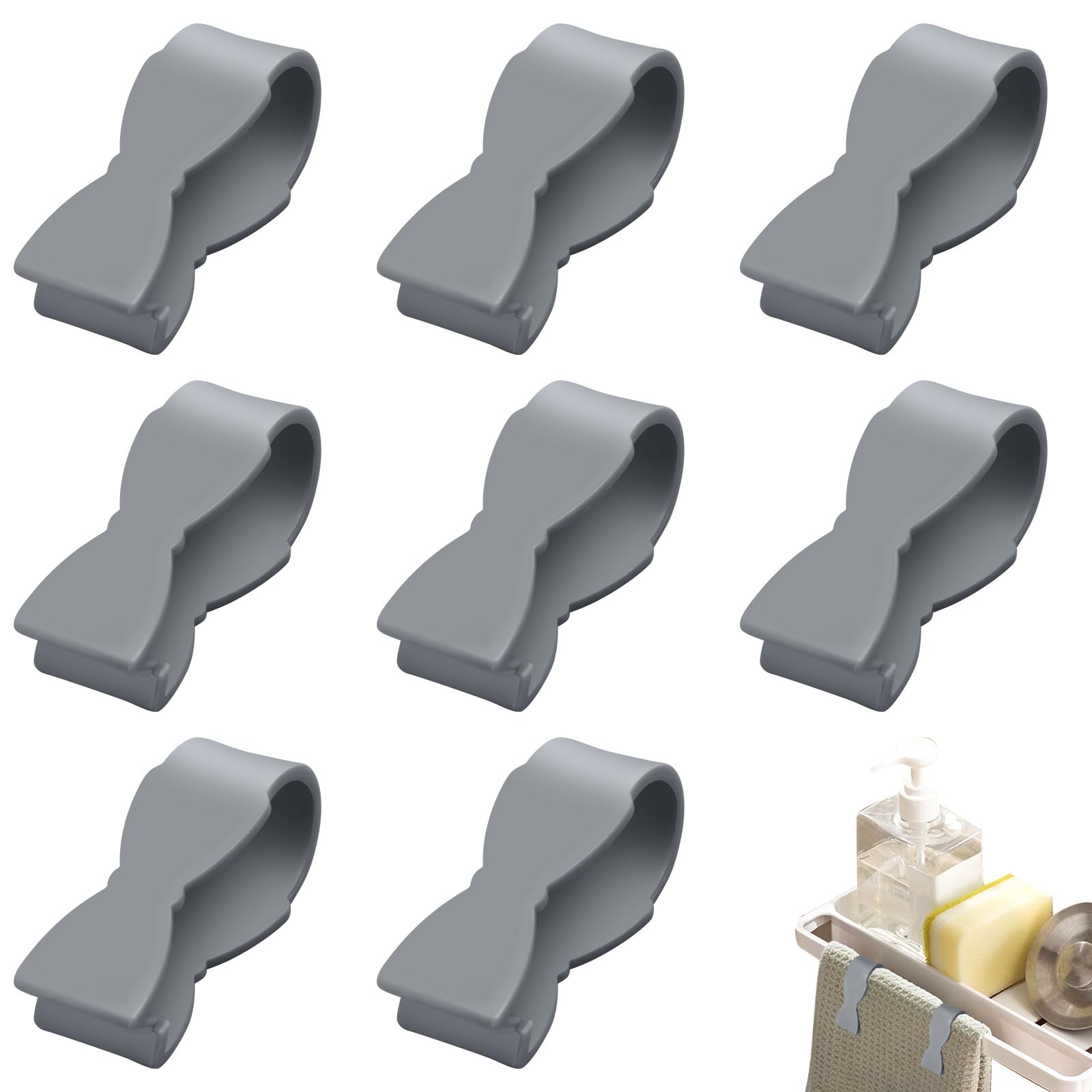 8-Piece Kitchen Towel Clips Set - Non-Slip Hand Towel Clamps for Bathroom, Oven Handle & Chair - Secure Towels on Rods & Racks (Grey) | Perfect for Kitchen Organization & Bathroom Decor
