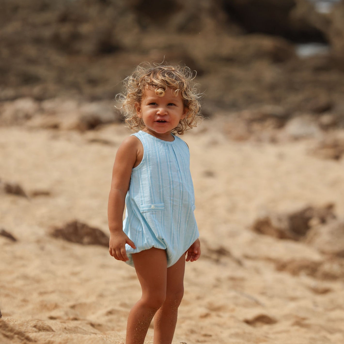 Adorable Baby Pacific Blue Striped Bubble Romper - Soft & Comfortable Outfit for Newborns & Infants - Perfect for Playtime, Photos & Special Occasions
