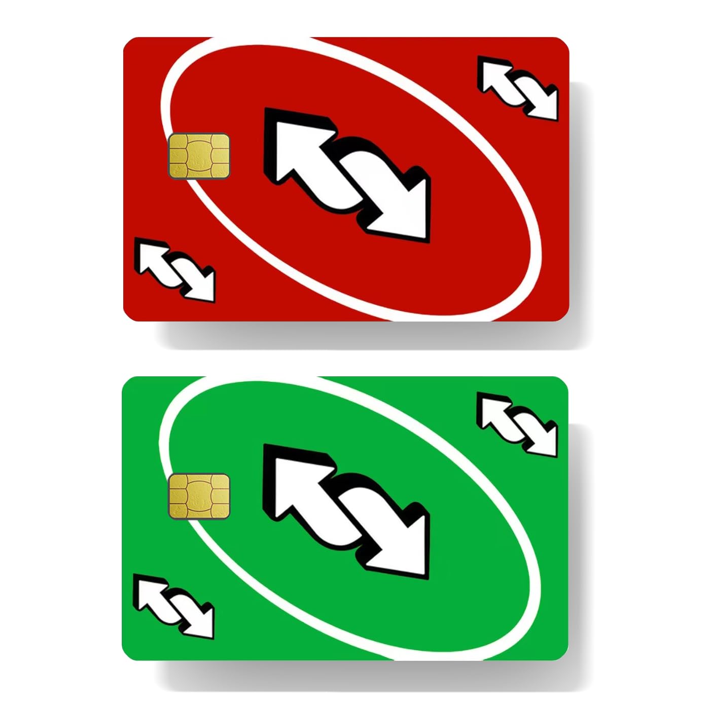 2 Pcs Red & Green Reverse Credit Card Skins - Durable Debit Card Stickers for Small Chip Cards - Perfect for Travel, Shopping & Online Payments