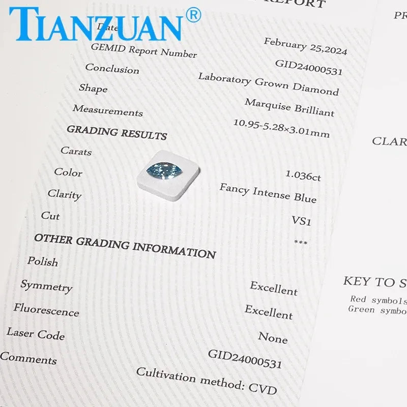1ct VS1 Lab Grown Marquise Cut CVD Diamond - Fancy Intense Blue Color, 2EX Cut, Loose Gemstone with GEMID Certification | Perfect for Engagement Rings, Wedding Bands & Fine Jewelry Making