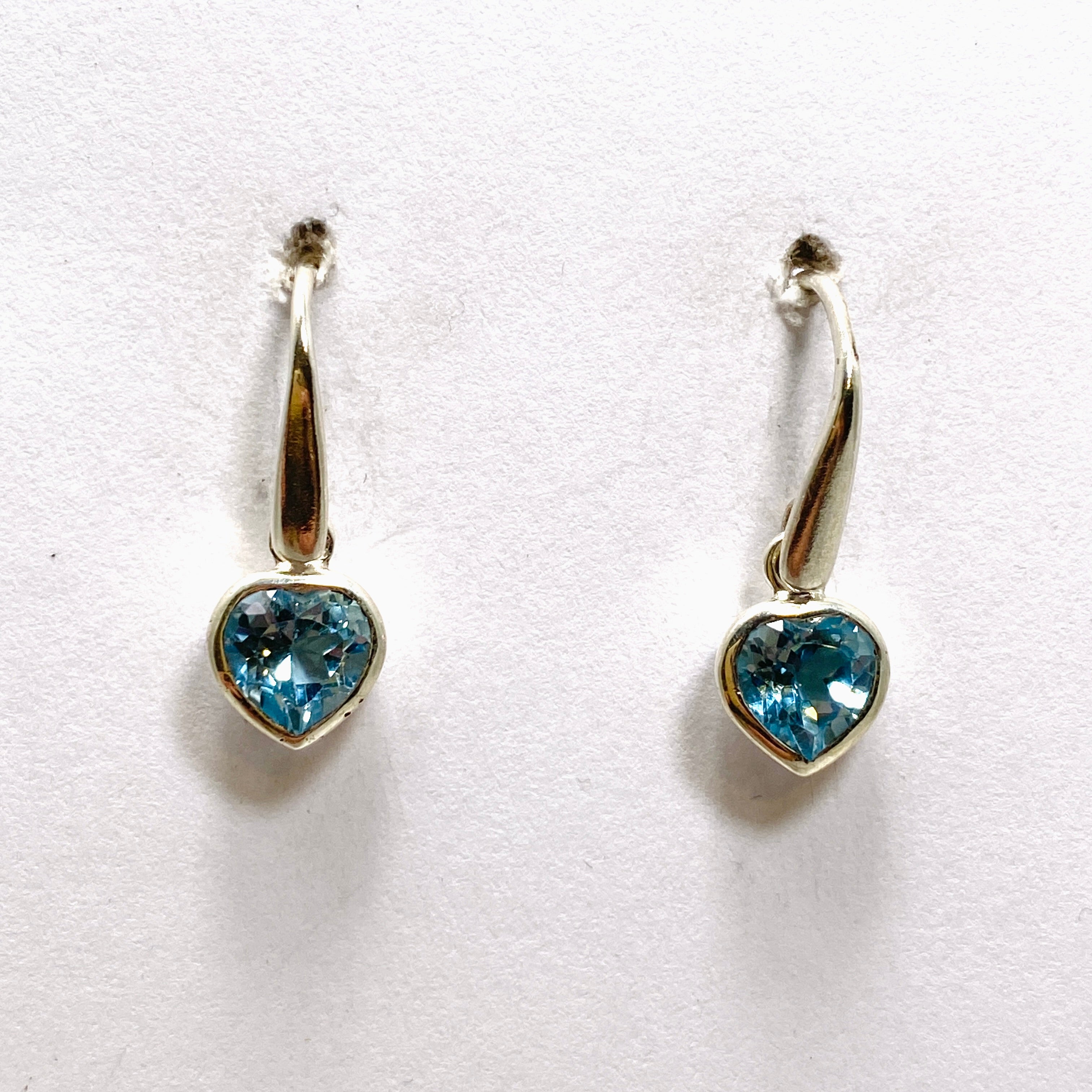 Blue Topaz Heart Faceted Earrings for Women - Sterling Silver Dangle Drop Earrings - Perfect for Valentine's Day, Anniversary & Romantic Gifts