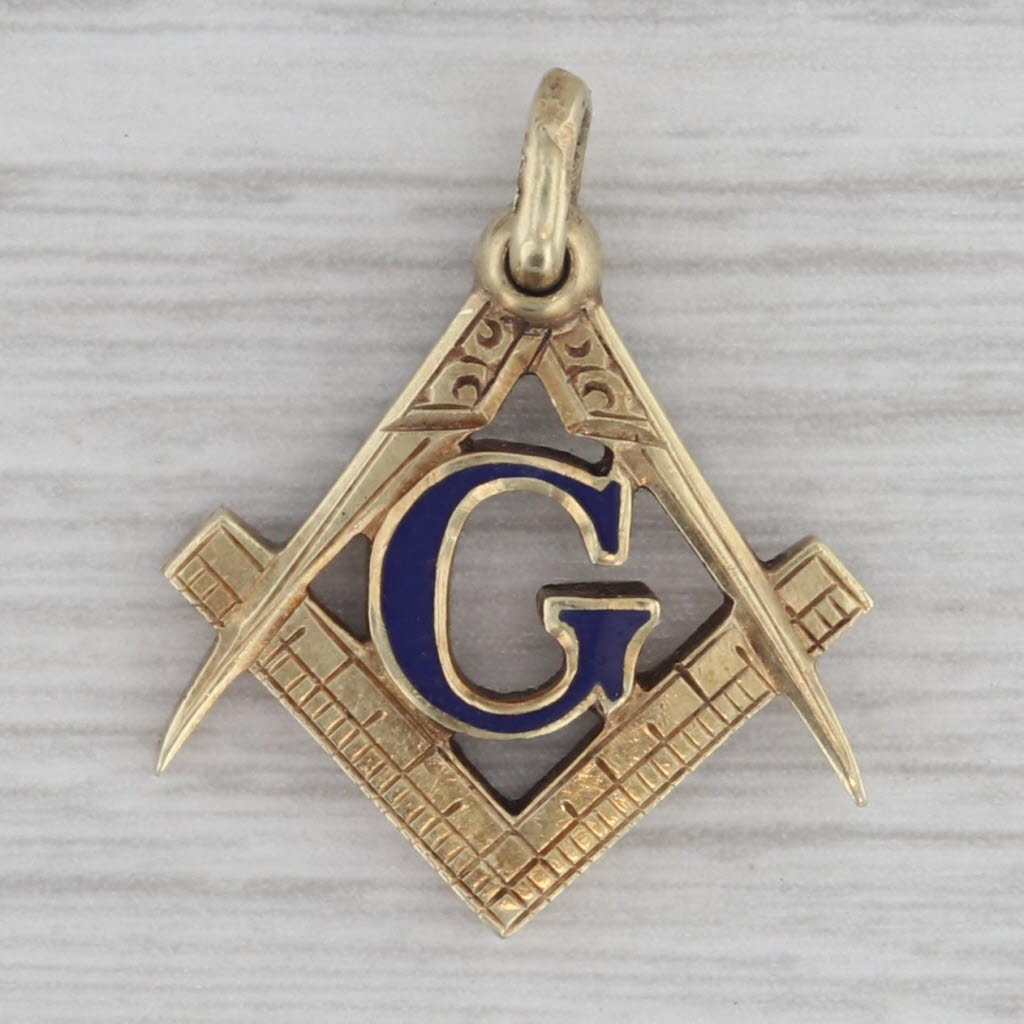 Antique Masonic Pendant Fob with Square & Compass Design - 14k Gold Blue Lodge Jewelry - Perfect for Freemason Collectors & Lodge Ceremonies