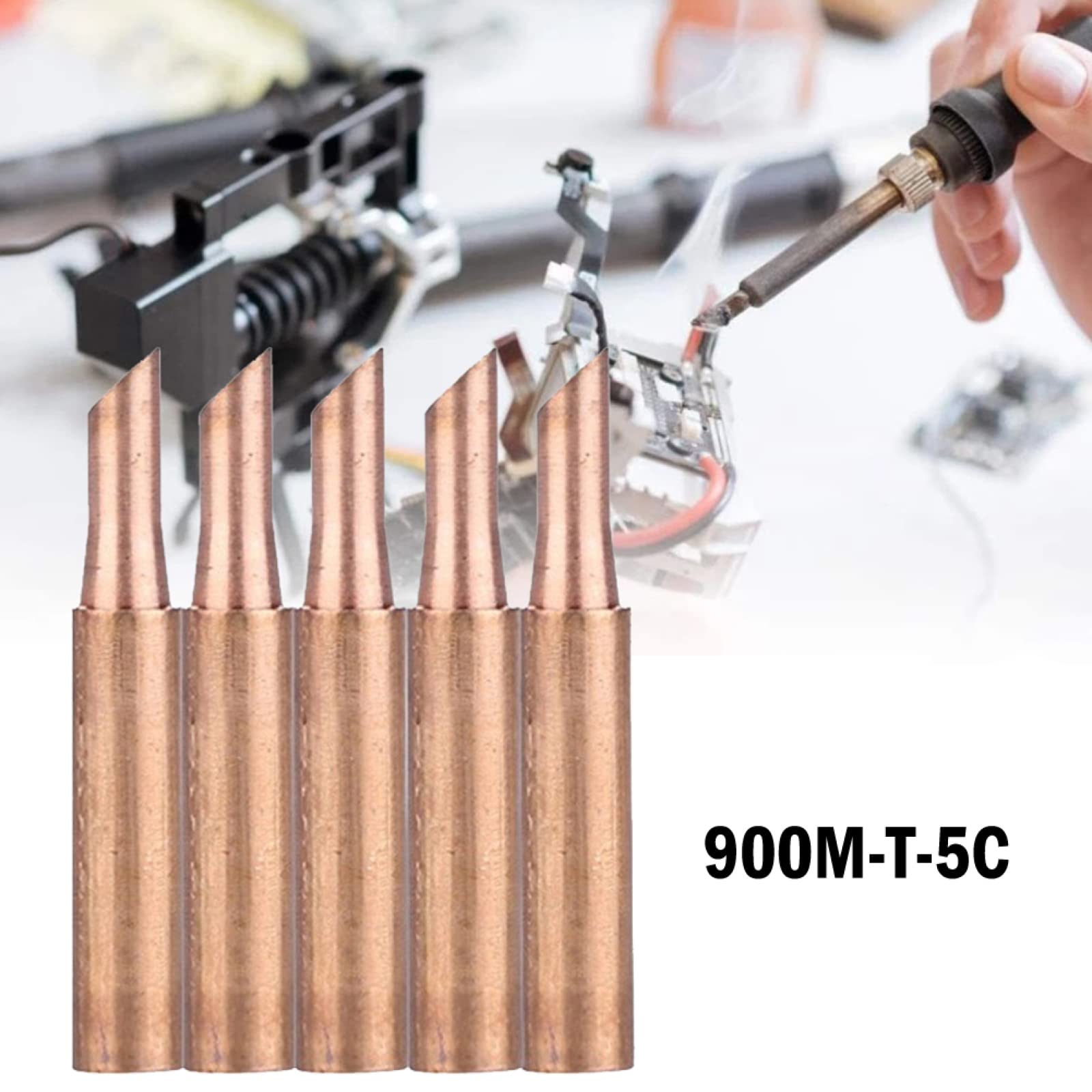 5pcs 900M-T-5C Soldering Iron Tips - Pure Copper Replacement Tips for 936 Soldering Station - High Performance Welding & Soldering Accessories for Electronics Repair, DIY Projects, and Workshop Equipment