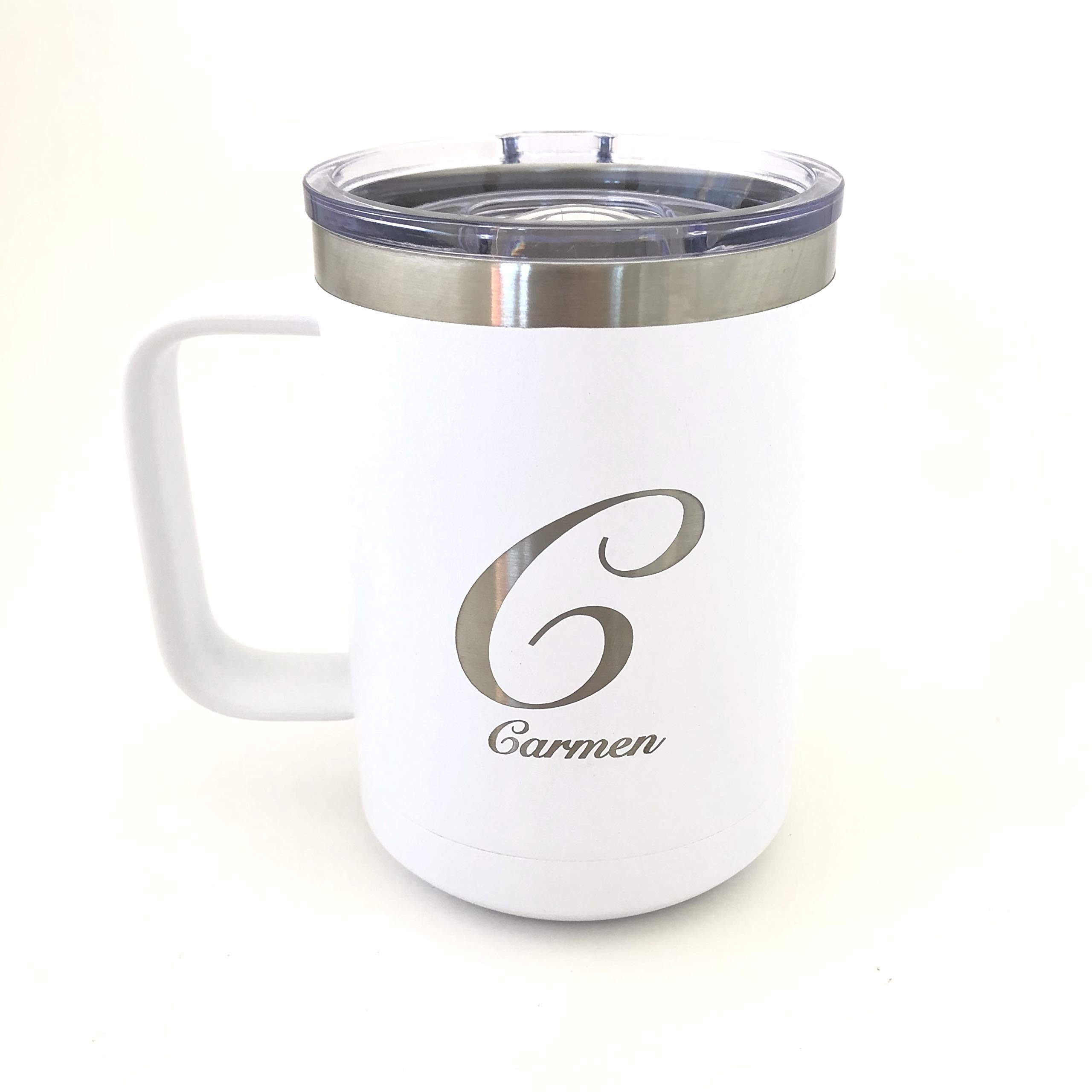 Custom Engraved Monogram Insulated Coffee Mug - White for Office & Travel