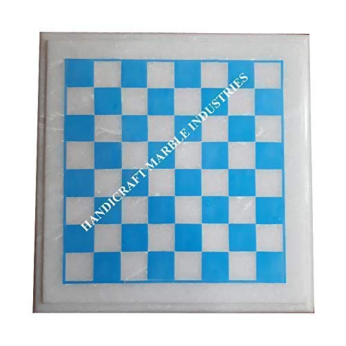 Premium 18-Inch White Marble Chess Board with Turquoise Inlay - Luxury Chess Set for Adults | Perfect for Home Decor, Game Room, Living Room Corner Table | Ideal Gift for Chess Lovers & The Queen's Gambit Fans