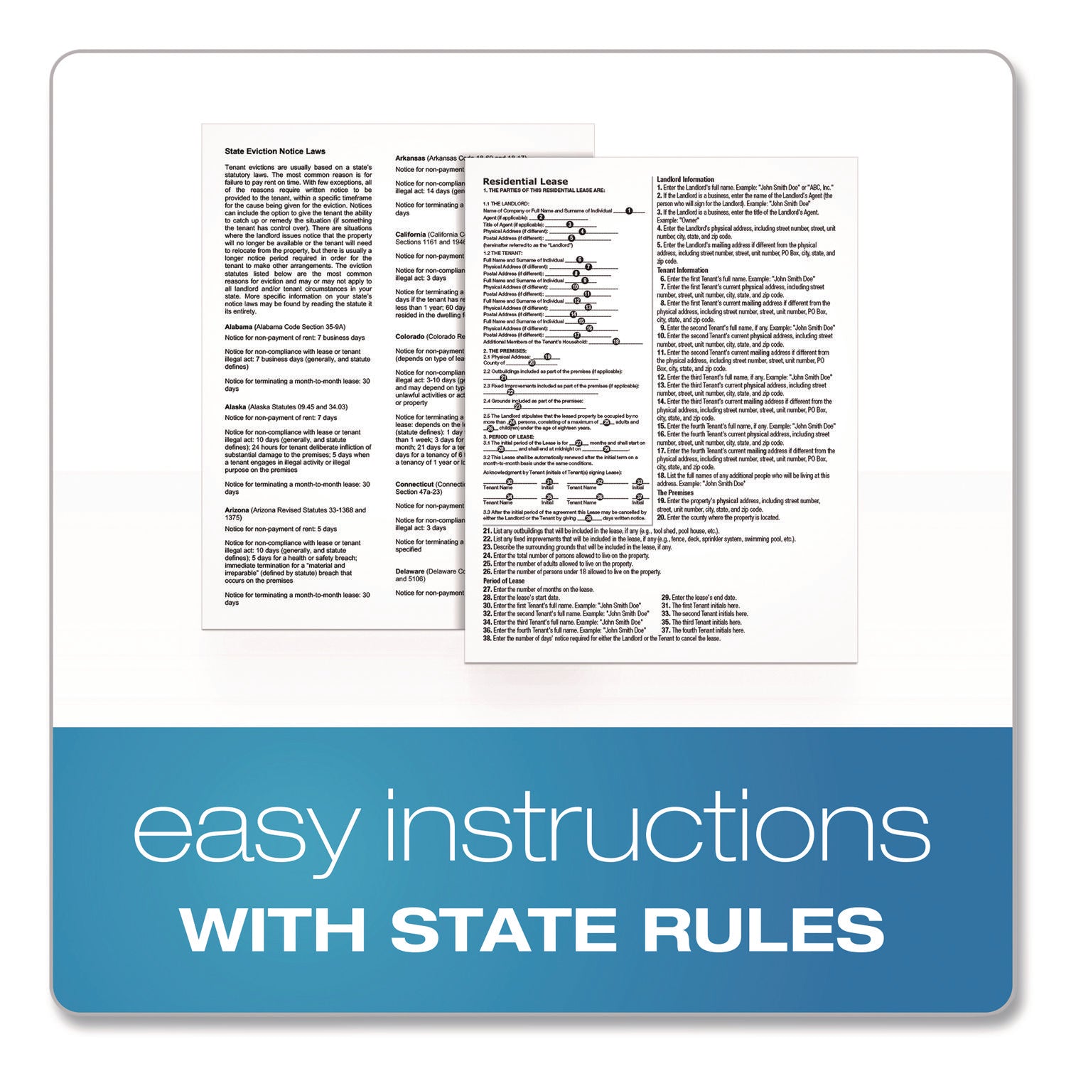 Adams® Residential Lease Agreement Forms - 8.5 x 11 Legal Size, 4 Forms/Set (4 Sets/Pack) with Step-by-Step Instructions - Perfect for Landlords, Property Managers & Tenants - Rental Contracts for Apartments, Houses & Vacation Properties