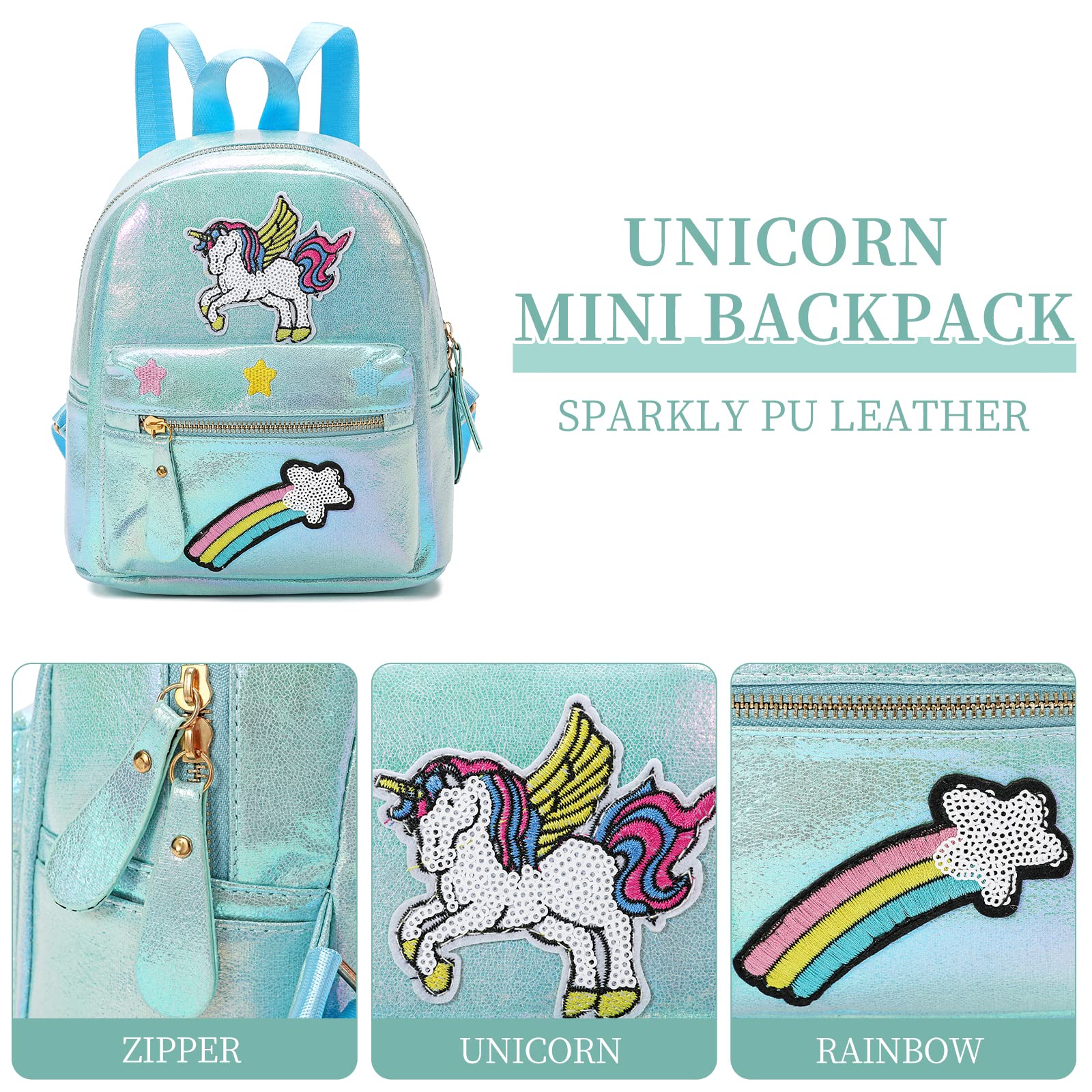 Unicorn Mini Backpack for Girls - Cute Unicorn Themed Kids Backpack for School & Travel (Blue) - Perfect for Preschool, Daycare & Birthday Gifts