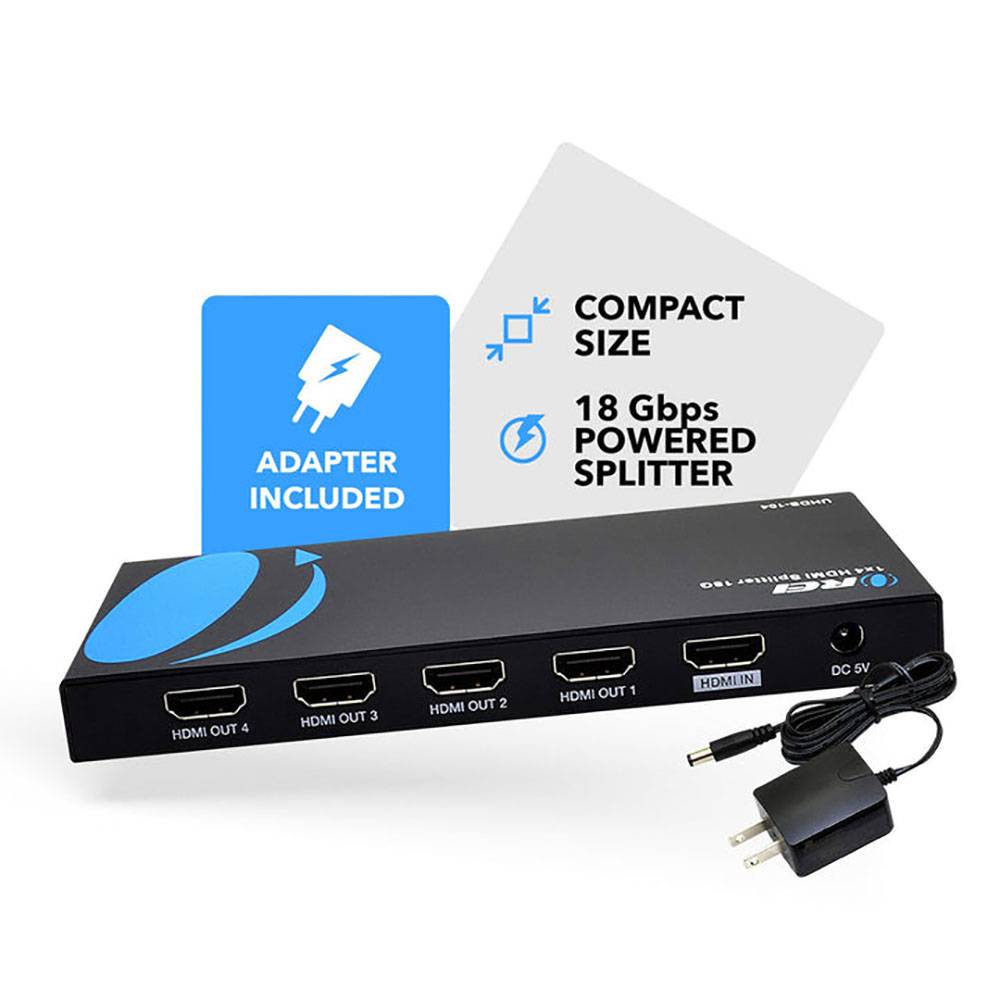 1×4 HDMI Splitter 18Gbps 4K 60Hz HDR - UHDS 104 - Duplicate & Mirror HDMI Signal for Home Theater, Gaming & Multi-Screen Setup
