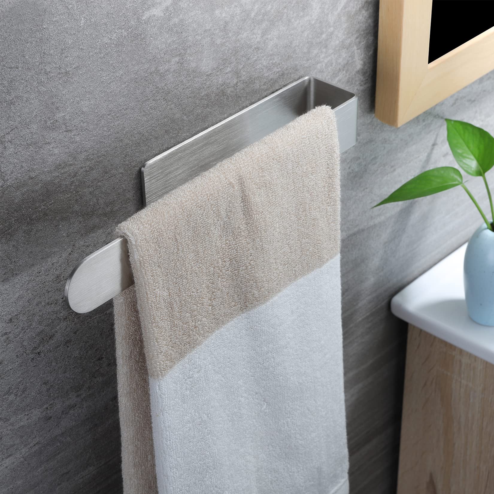 Taozun 11.8 Inch Brushed Stainless Steel Adhesive Towel Holder - Wall Mount Bathroom Towel Rack & Hand Towel Hanger for Kitchen, Bath, RV (No Drilling Required)
