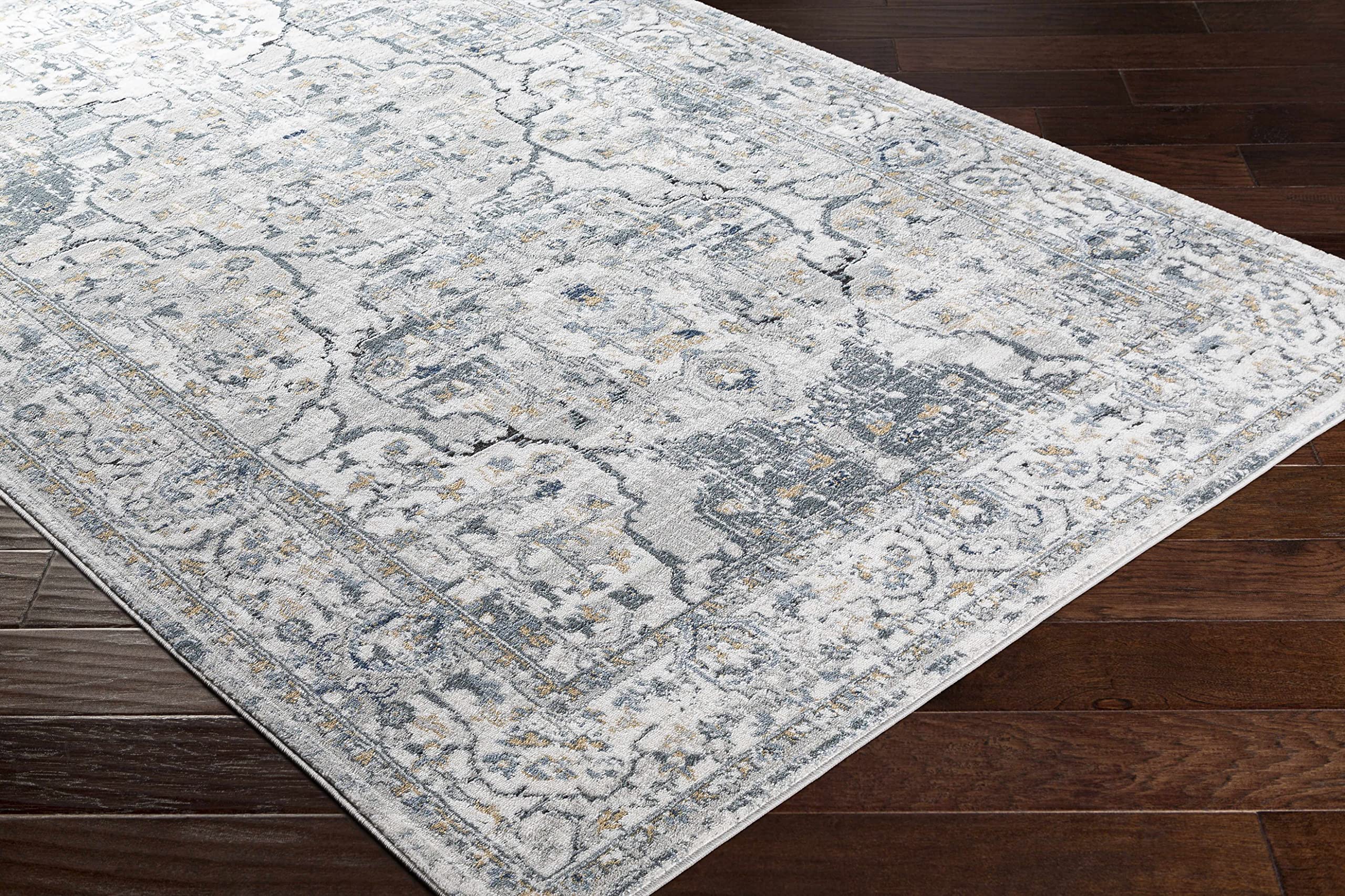 Premium Hauteloom Parcoal Traditional Area Rug - 9' x 12' - Soft Beige, Black & Blue - Perfect for Living Room & Bedroom Decor - Adds Elegance & Comfort to Your Home