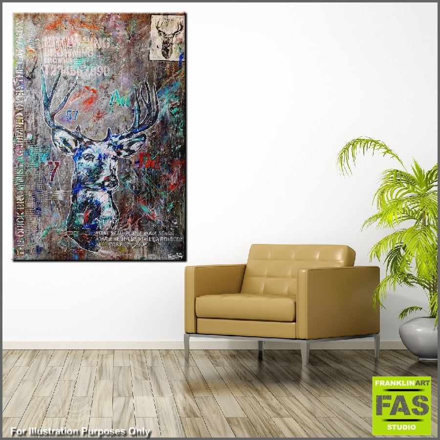 Abstract Realism Stag Wall Art - Handmade Deer Painting for Home & Office Decor - Perfect for Living Room, Bedroom, or Office Spaces