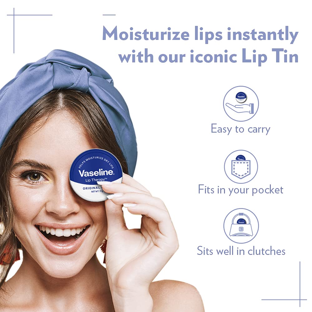 Vaseline Original Lip Therapy Tin - 17G Moisturizing Lip Balm for Dry & Chapped Lips - Pack of 1 - Perfect for Winter Care & Daily Hydration
