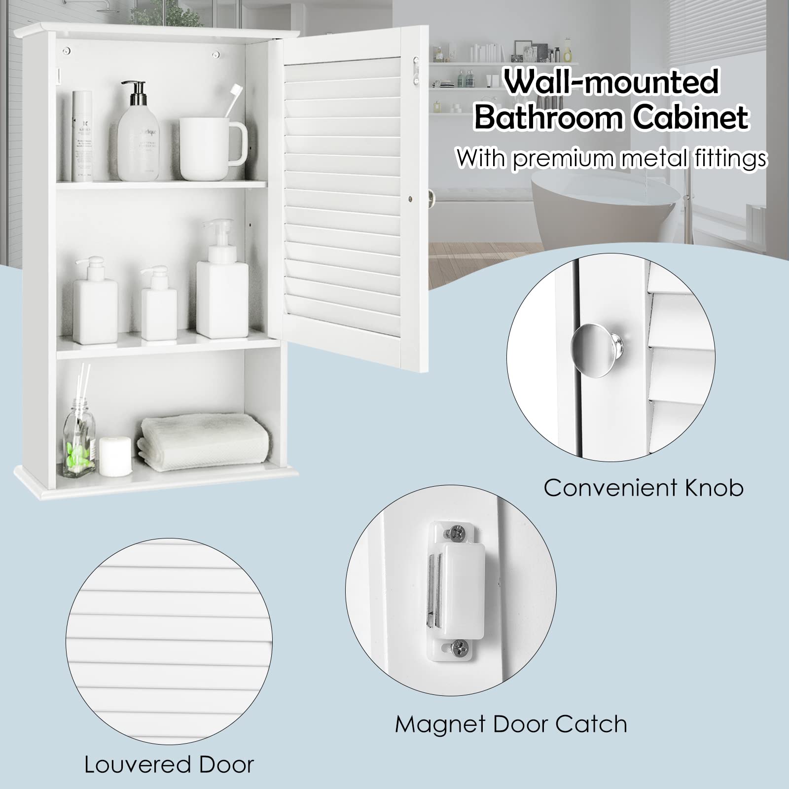 Tangkula Wall Mounted Medicine Cabinet - Single Door Wooden Bathroom Storage with Adjustable Shelf | Perfect for Bathroom Organization & Small Space Storage