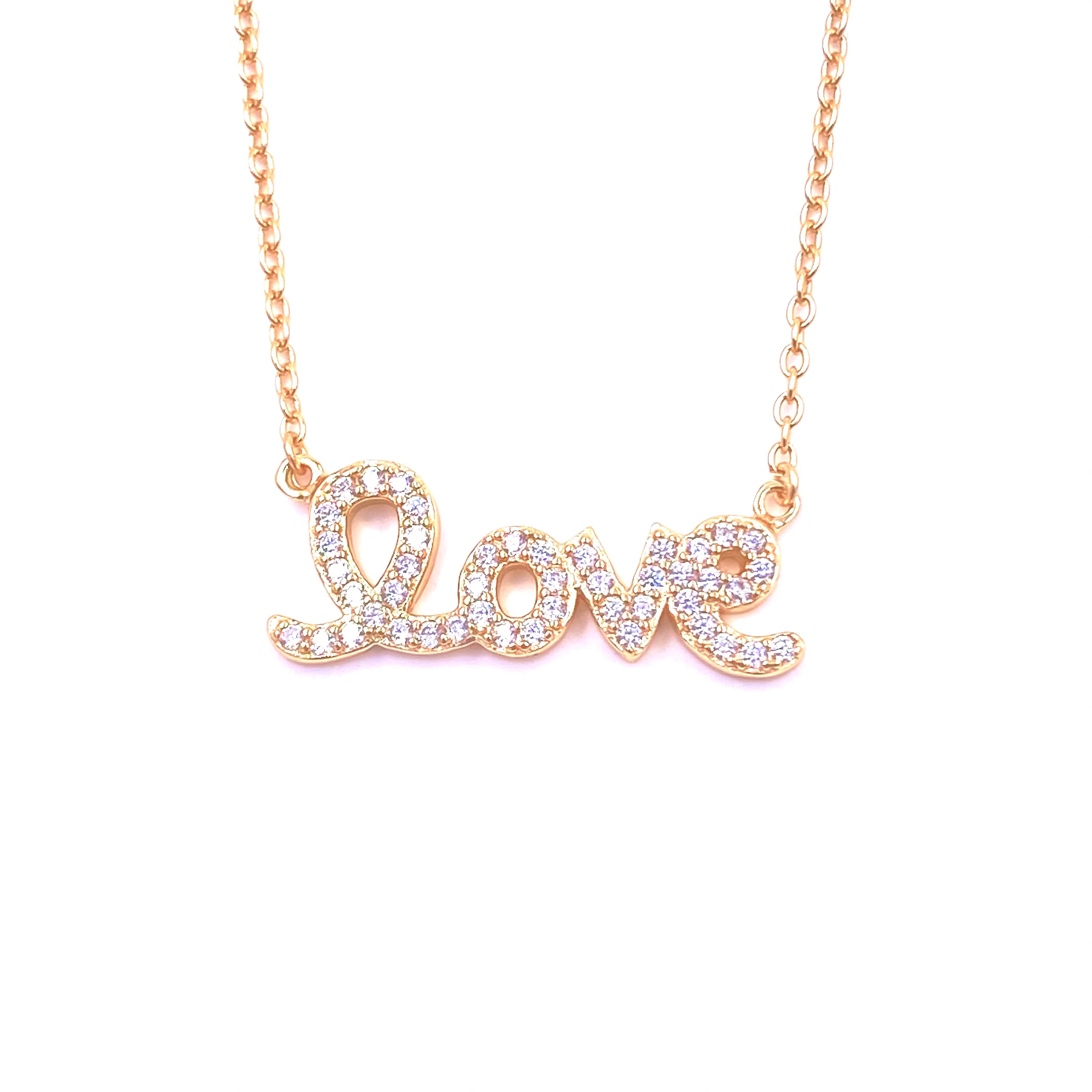 Ashley Gold Love Script CZ Necklace - Elegant Cubic Zirconia Pendant for Women | Perfect for Valentine's Day, Anniversary & Romantic Gifts
