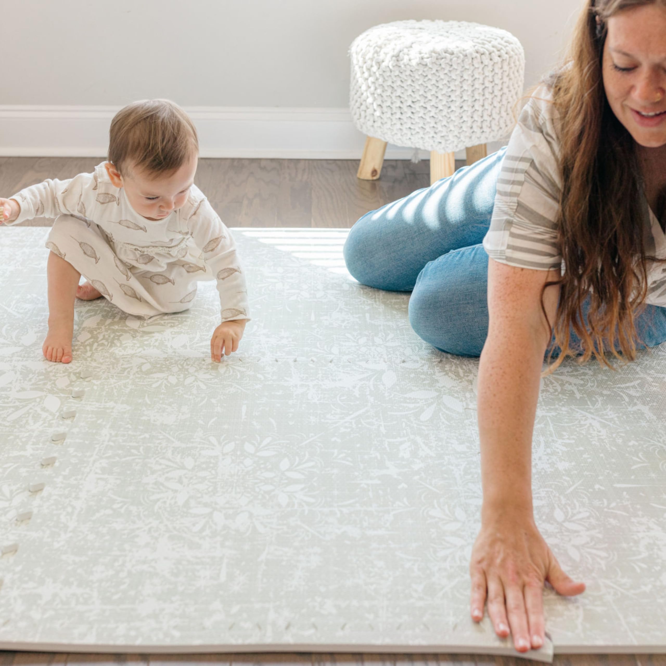 Premium EVA Foam Baby Play Mat 6x6ft - Non-Toxic Soft Floor Mat for Infants & Toddlers - Crawling Mat for Playroom, Nursery & Daycare - Perfect for Tummy Time, Learning & Safe Play - Waterproof & Easy to Clean - Eden Collection (Blue/Grey)