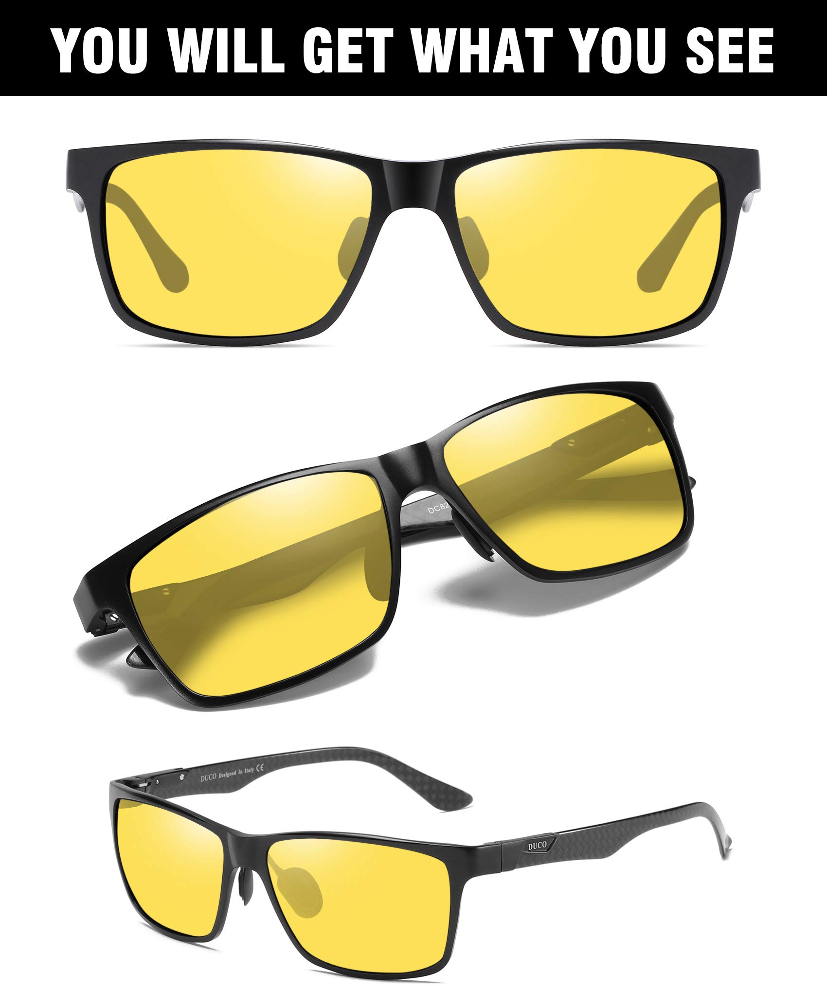 DUCO Night Driving Glasses for Men - Carbon Fiber Frame, Anti-Glare HD Night Vision, Polarized Sunglasses for Safe Night Driving | Perfect for Commuting, Road Trips & Low-Light Conditions