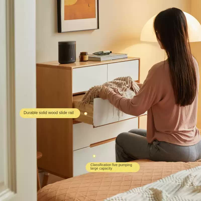 Solid Poplar Wood Chest of Drawers - 5-Drawer Storage Organizer for Bedroom, Living Room & Office | Natural Wood Dresser with Smooth Gliding Drawers
