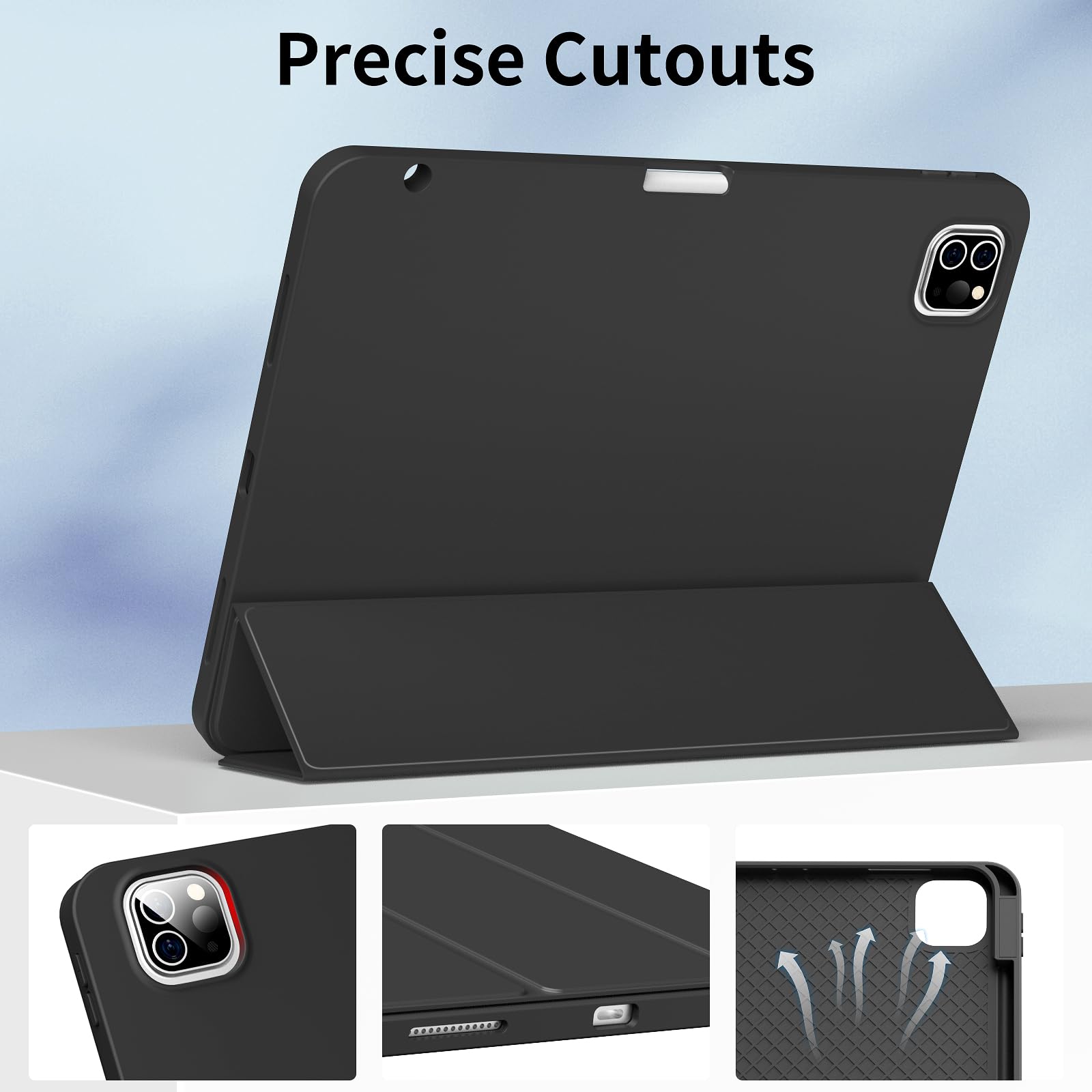 Premium Trifold Stand Case for iPad Pro 12.9 Inch (6th/5th/4th/3rd Gen 2022-2018) - Slim Protective Cover with Pencil Holder, Auto Sleep/Wake & Soft TPU Back - Perfect for Work, Study & Travel - Black