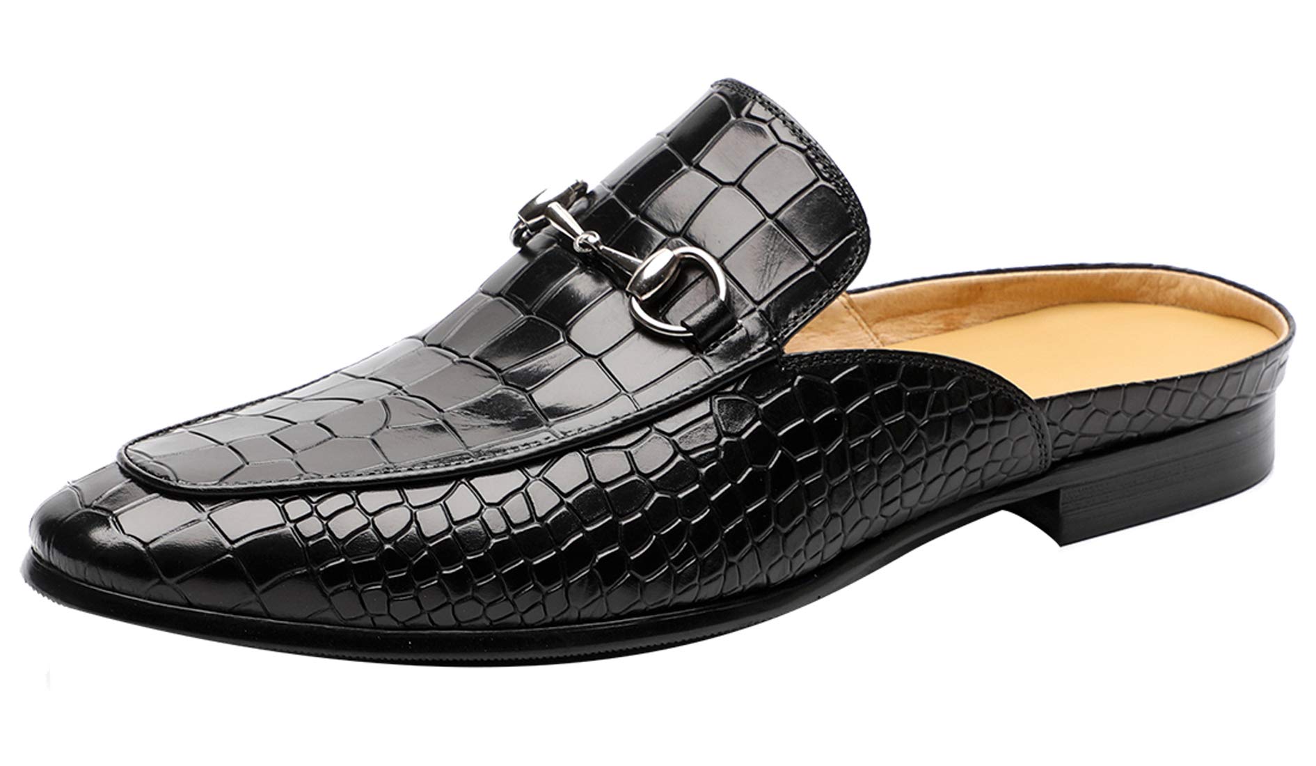 Santimon Men's Leather Mules Clogs - Slip On Casual Loafers with Metal Buckle for Office, Home & Outdoor Wear - Comfortable Slippers for Work, Relaxation and Daily Use