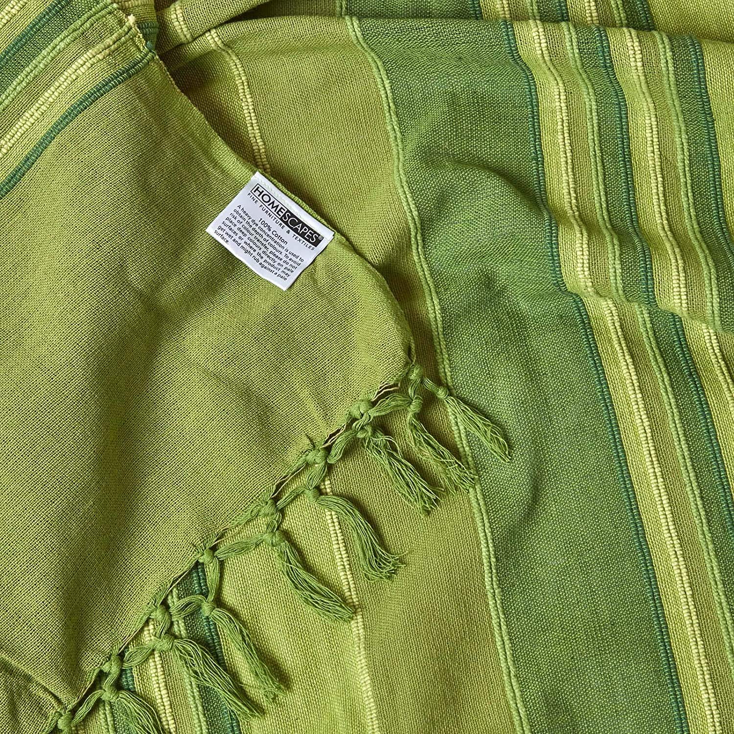 Handmade 100% Cotton Morocco Textured Stripe Throw Blanket - 90x100 Inches Oversized Green Sofa Cover - King Size Bedspread for Living Room & Bedroom - Machine Washable Home Decor by Homescapes - Perfect for Couches, Sectionals & Guest Beds