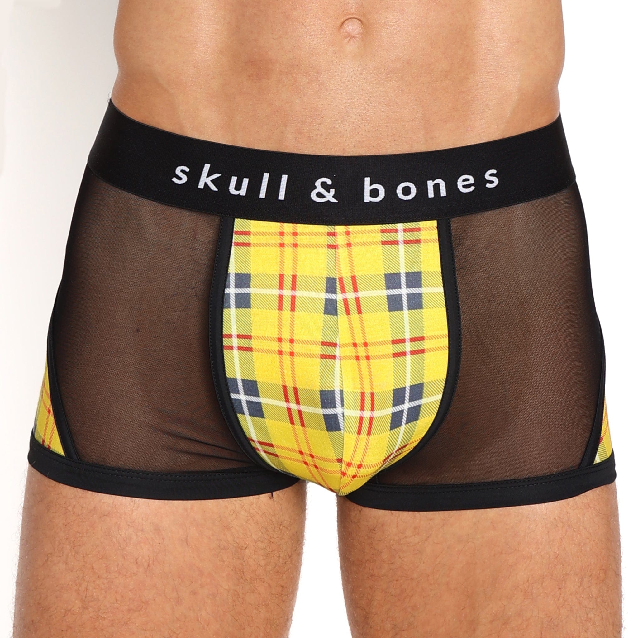 Stylish Yellow Tartan Sheer Mesh Trunk Underwear - Breathable & Comfortable Men's Boxer Briefs for Casual Wear & Everyday Use