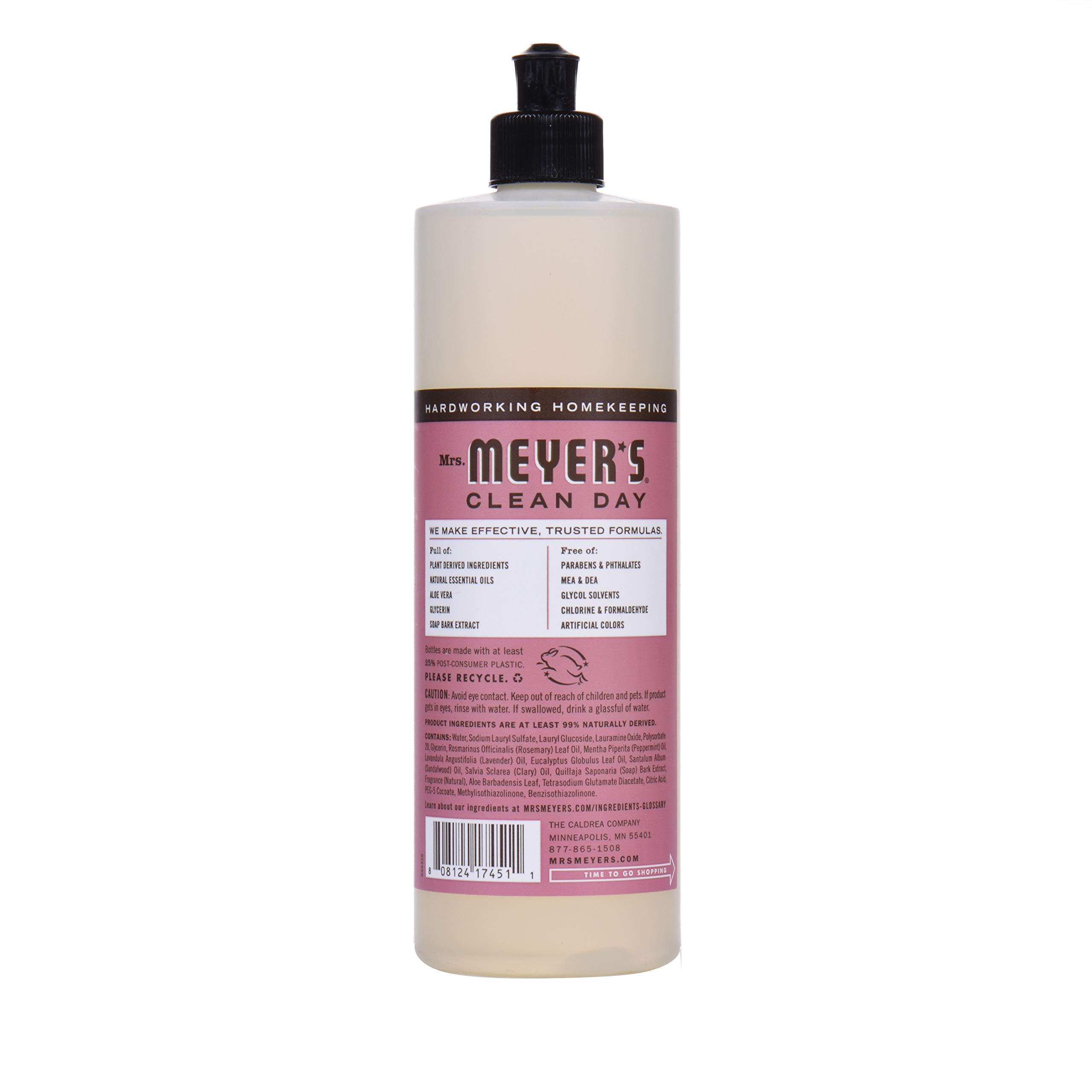 Mrs. Meyer's Clean Day Biodegradable Dish Soap - Rosemary Scent, 16 fl oz | Plant-Based Formula for Hand Washing Dishes, Grease Cutting & Gentle on Skin | Perfect for Kitchen, Camping & Eco-Friendly Homes