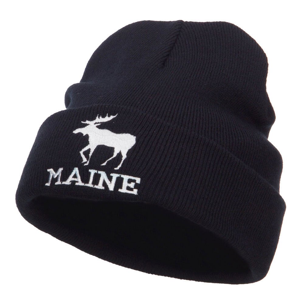 Maine State Moose Embroidered Cuff Beanie Hat - Warm Winter Knit Cap with Embroidered Moose Design - Perfect for Outdoor Activities, Skiing, and Cold Weather Fashion