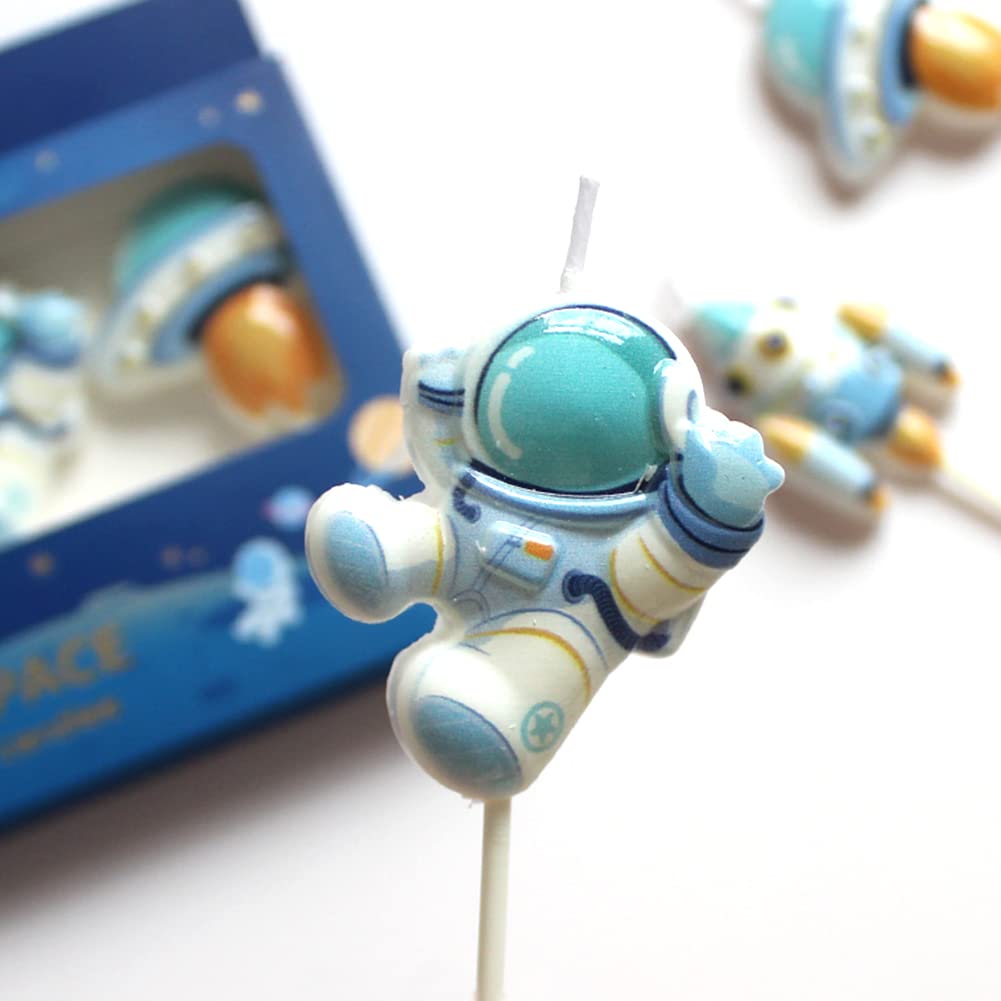 Spaceman Birthday Candles - Set of 3 Rocket & Astronaut Themed Candles for Birthday Parties, Baby Showers & Space-Themed Celebrations | Perfect for Cake Decorations & Kids' Space Adventures