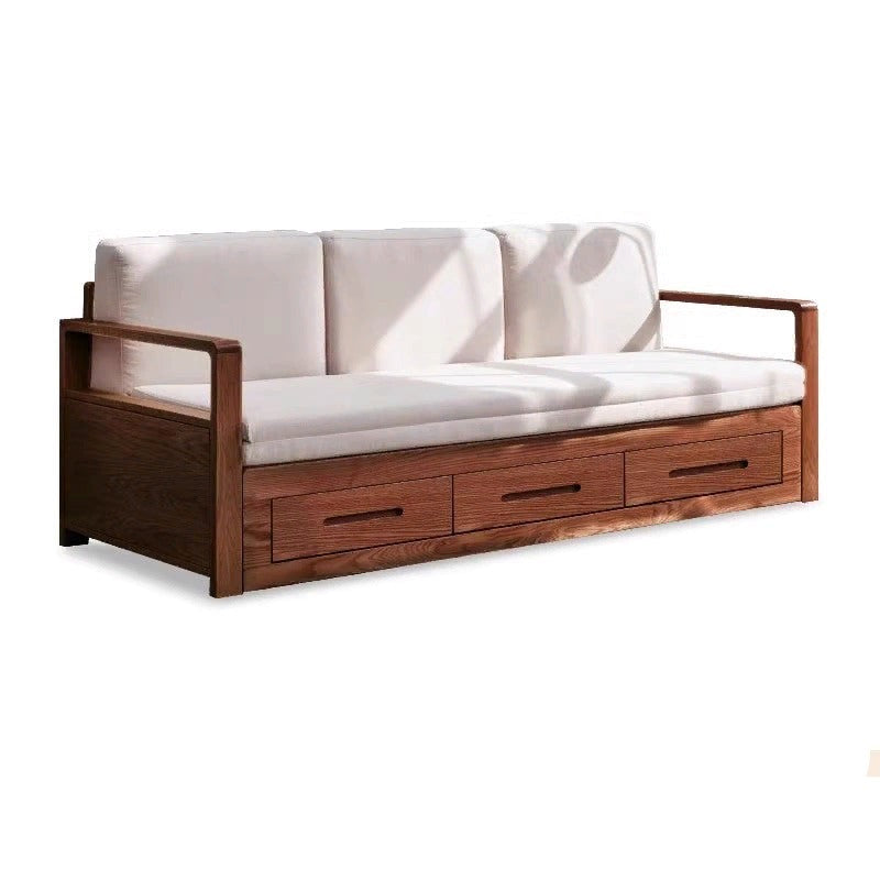 Oak Solid Wood Folding Storage Sofa Bed - Convertible Guest Bed & Space-Saving Furniture for Small Apartments, Living Rooms & Dorm Rooms