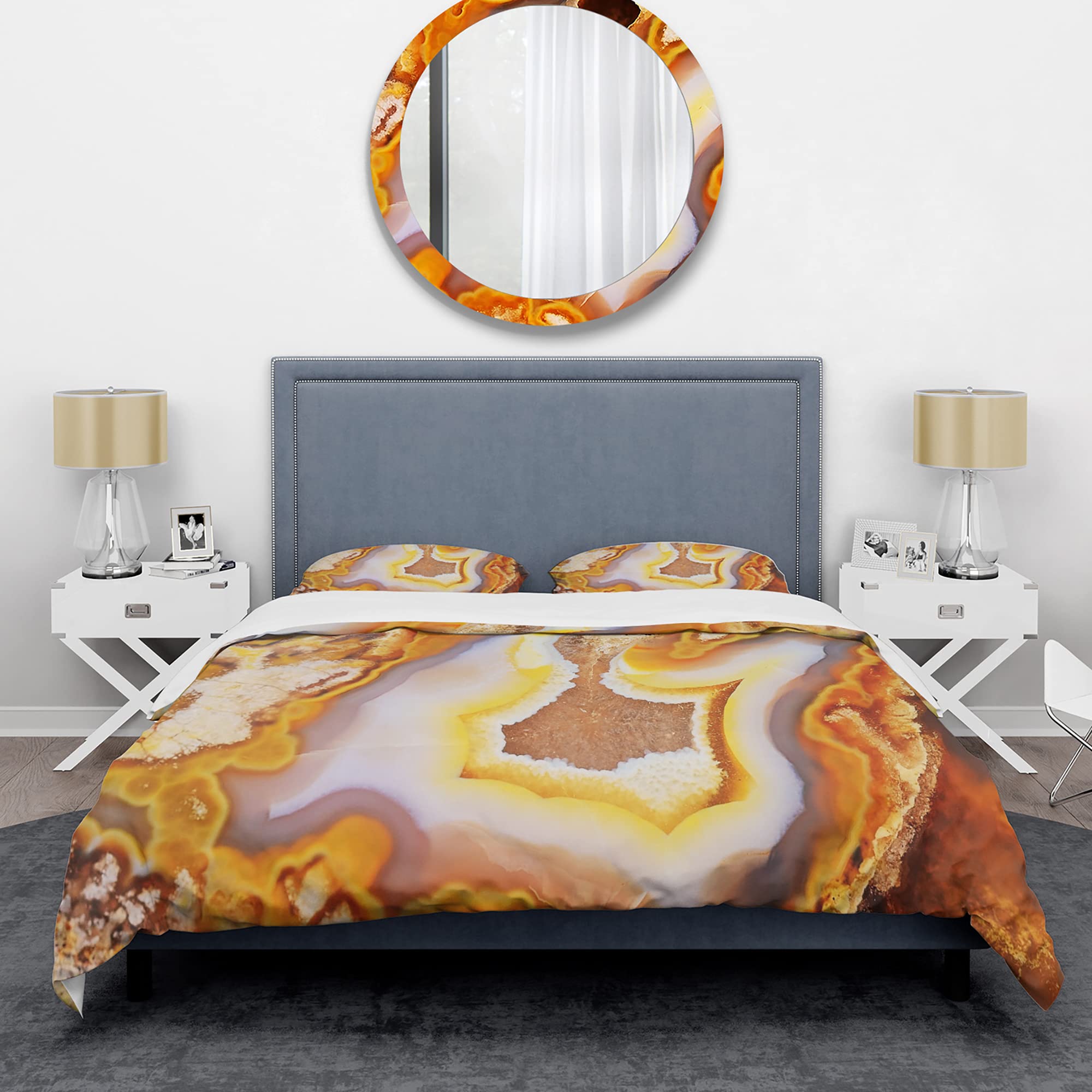 DesignQ Precious Brown Agate with Crystals Modern Duvet Cover Set - Gold Twin Size Abstract Bedding (3-Piece) | All-Season Luxury Bedding for Contemporary Bedrooms & Guest Rooms