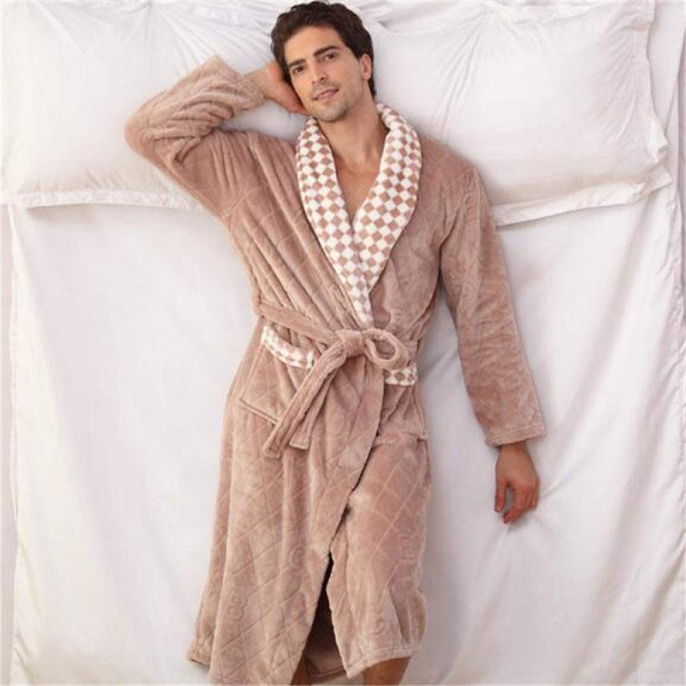 SDCVRE Men's Flannel Bathrobe - Winter Warm Long Sleeve Plus Size Sleepwear & Pajamas | Cozy Fleece Robe for Home, Lounge & Spa (Pink)