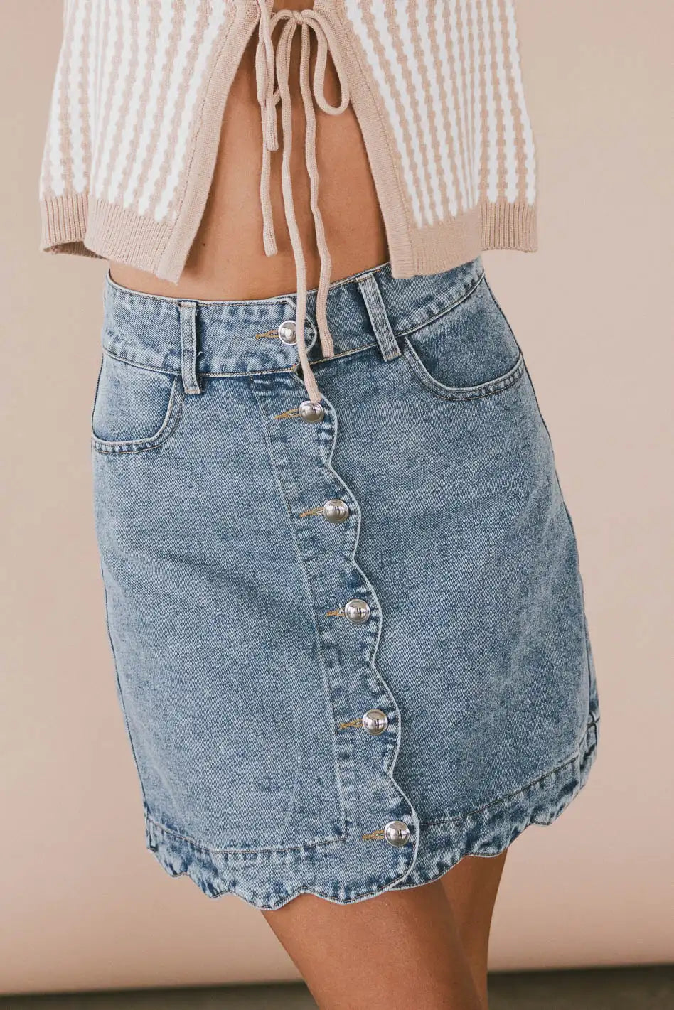 Kalista Denim Mini Skirt for Women - High Waisted Stretch Denim Shorts - Casual Summer Skirt for Outfits, Parties & Street Style