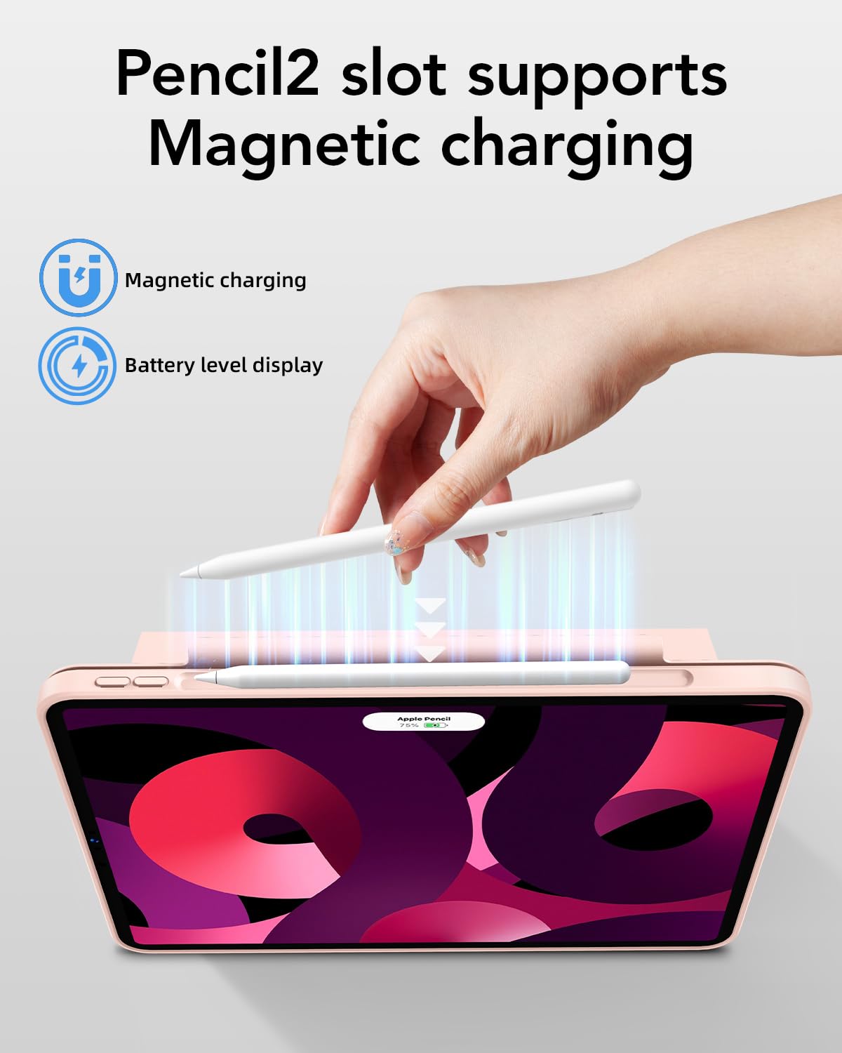 Premium Magnetic Case for iPad Air 4/5 (10.9 Inch) - Detachable Trifold Stand Cover with Apple Pencil Holder | Auto Sleep/Wake Function | Perfect for Work, Study & Travel (Pink)