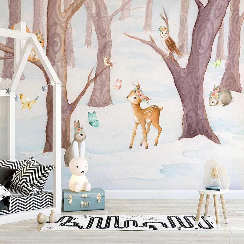 Deer in Winter Wonderland Wallpaper - Nature-Inspired Winter Scene Wallpaper for Home & Office Decor | Perfect for Living Rooms, Bedrooms, and Holiday Decoration