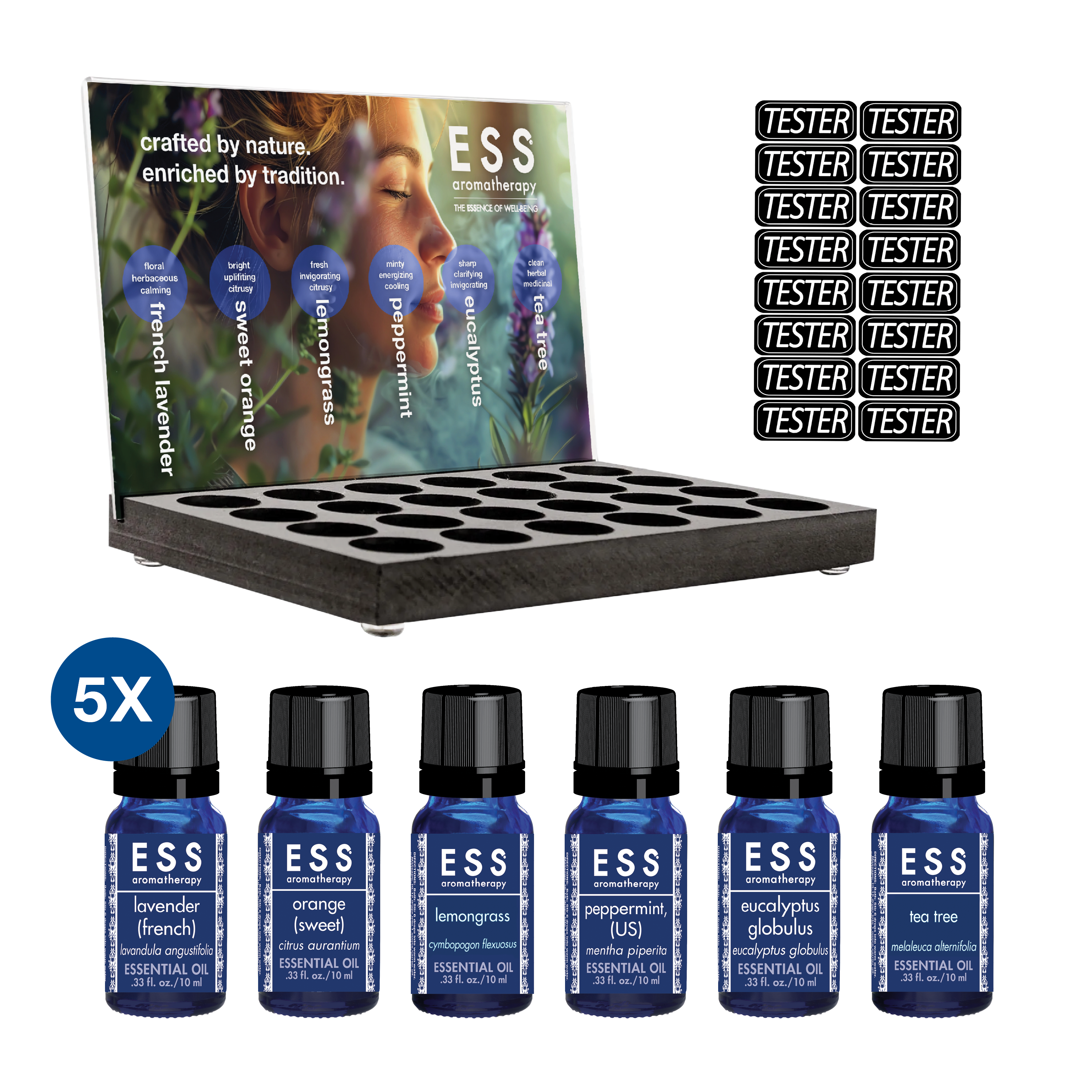 ESS Aromatherapy Pure Essential Oil Set - 33 Single Note Oils for Diffusers, Massage & Relaxation - Retail Display Package