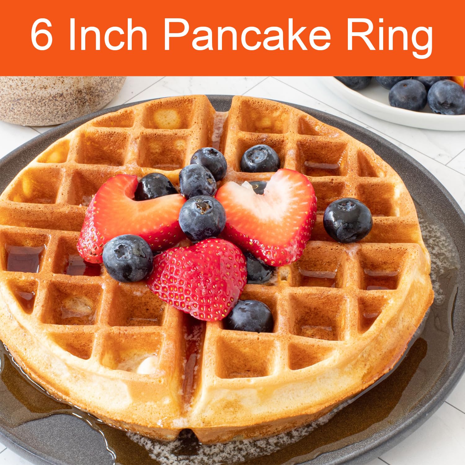 2-Pack 6 Inch Non-Stick Stainless Steel Pancake Ring for Griddle - Omelette, Muffin & Crumpet Maker with Silicone Handle - Perfect for Breakfast, Brunch & Cooking Shows