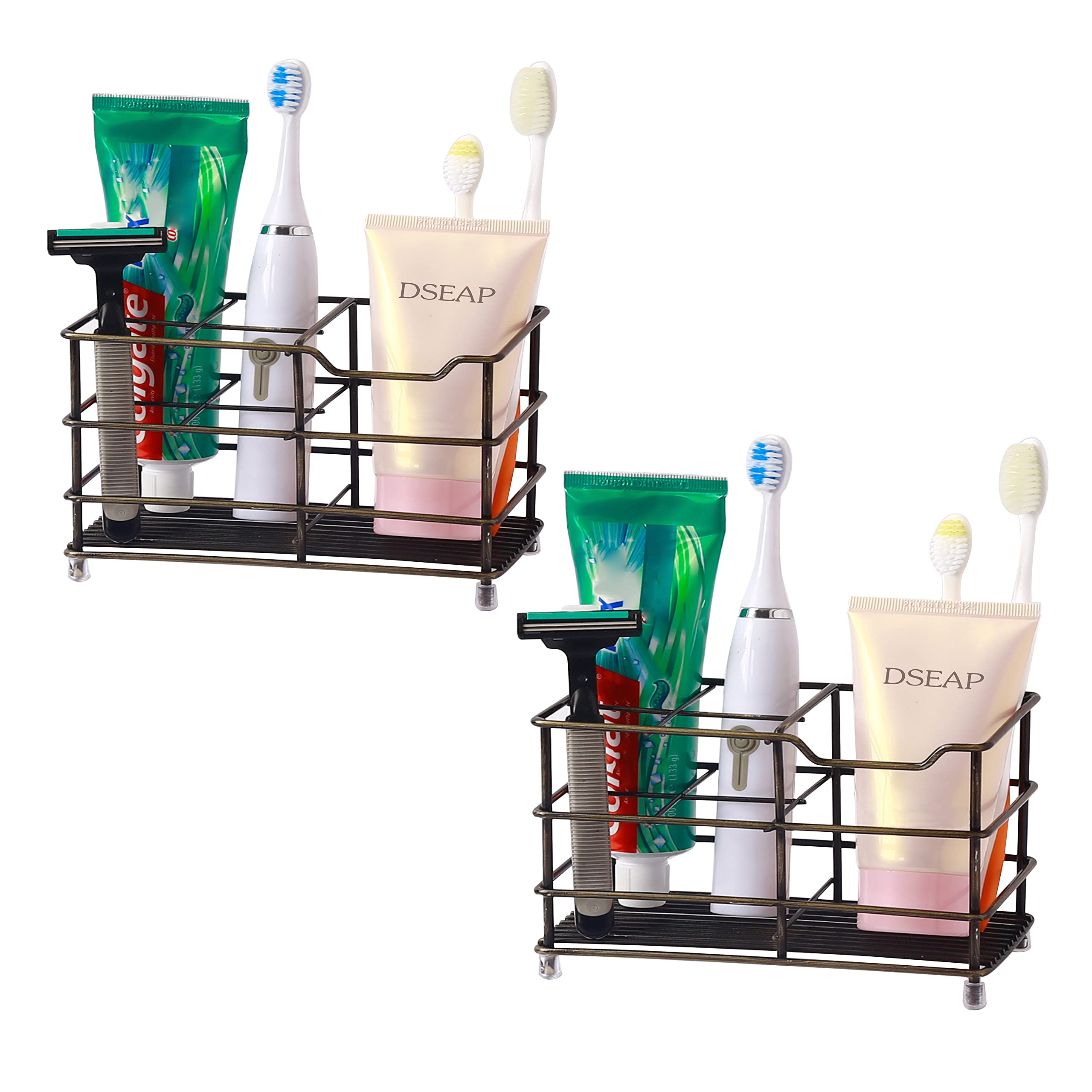 Stainless Steel Electric Toothbrush Holder & Toothpaste Organizer Stand - Bronze Bathroom Storage Caddy, Pack of 2 | Perfect for Modern Bathrooms & Countertop Organization